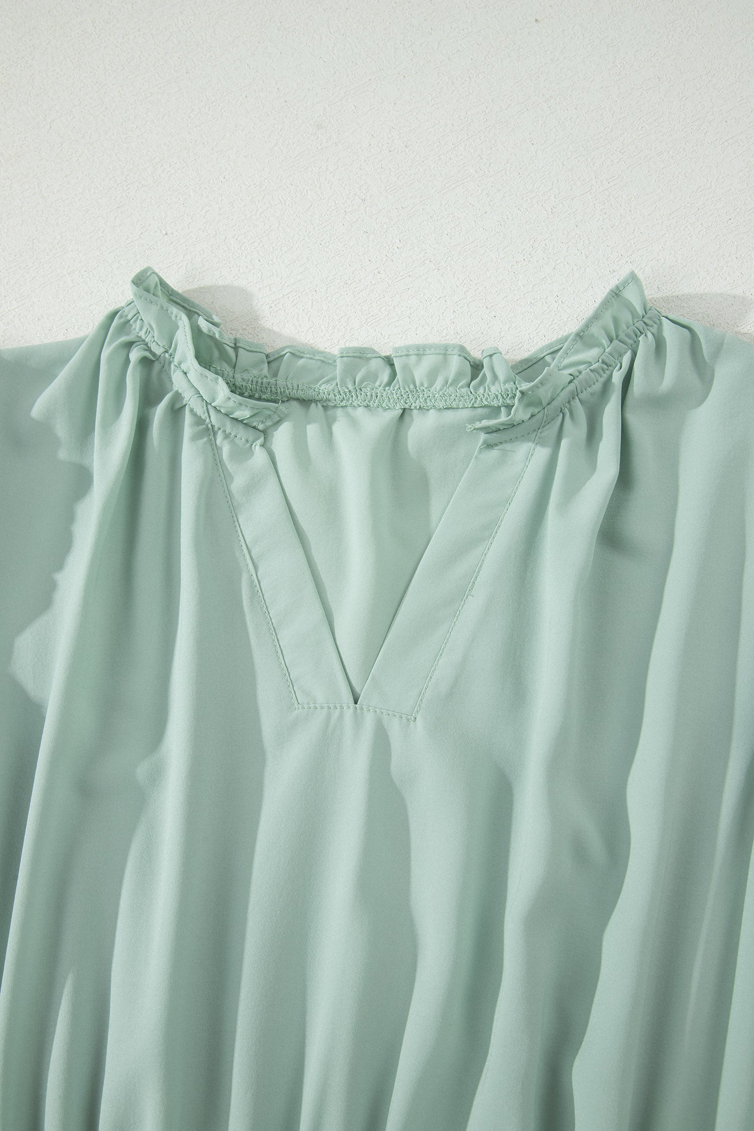 Clearly Aqua Solid Color V Neck Short Puff Sleeve High Waist Tiered Maxi Dress-TOPS / DRESSES-[Adult]-[Female]-2022 Online Blue Zone Planet