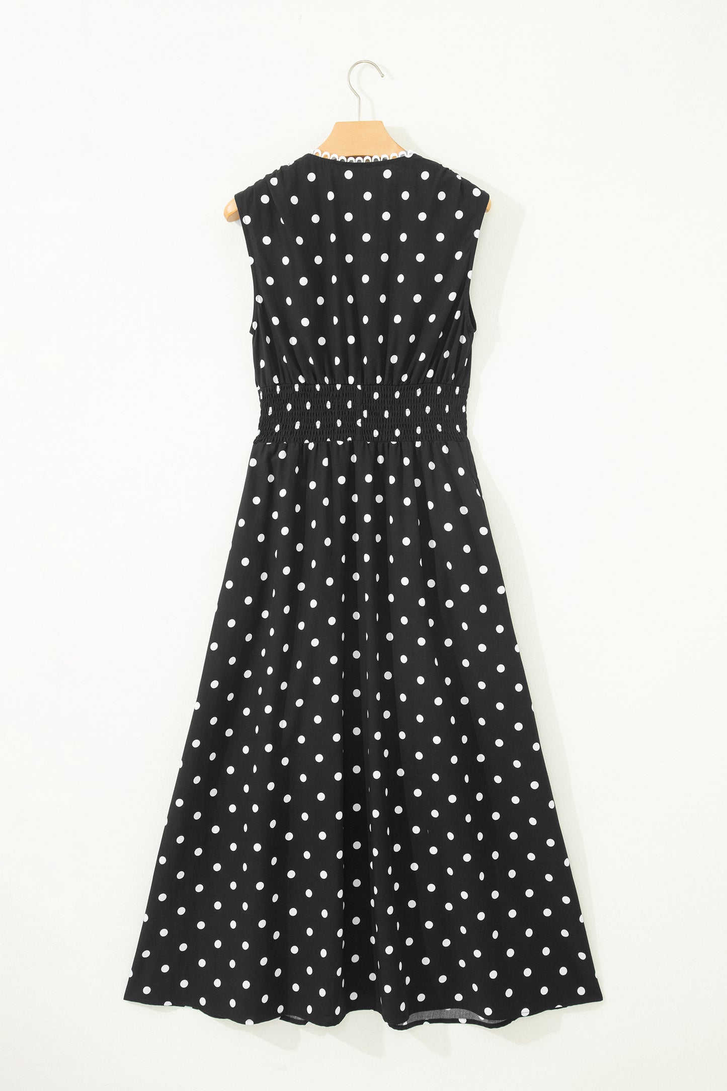 Black Polka Dot Print Contrast Trim V Neck Zip Up Sleeveless Dress-TOPS / DRESSES-[Adult]-[Female]-2022 Online Blue Zone Planet