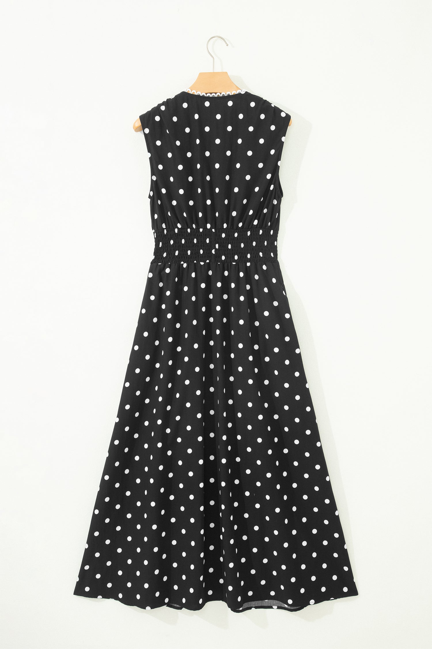 Black Polka Dot Print Contrast Trim V Neck Zip Up Sleeveless Dress-TOPS / DRESSES-[Adult]-[Female]-2022 Online Blue Zone Planet