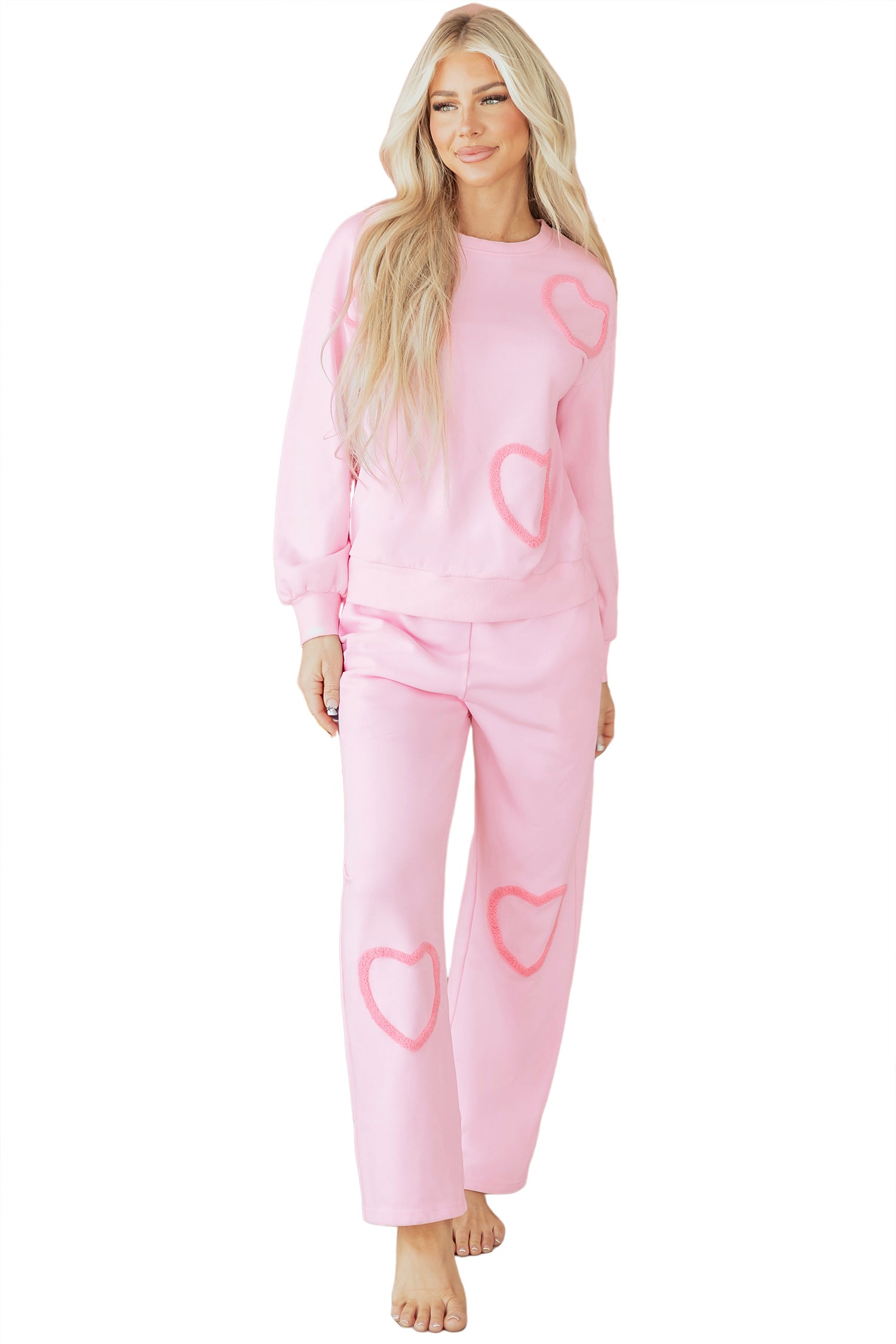 Phalaenopsis Chenille Heart Pattern Casual 2pcs Pants Set-Two Piece Sets/Pant Sets-[Adult]-[Female]-2022 Online Blue Zone Planet