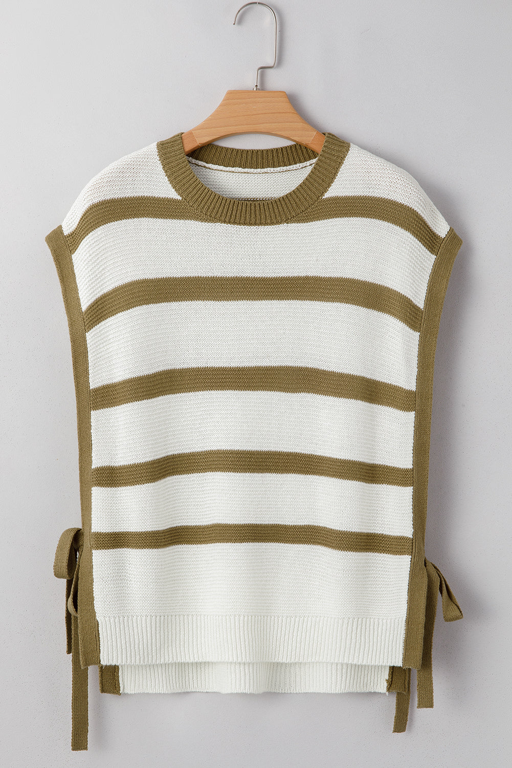 Khaki Stripe Tie Open Side Sweater Knitted Top-TOPS / DRESSES-[Adult]-[Female]-2022 Online Blue Zone Planet