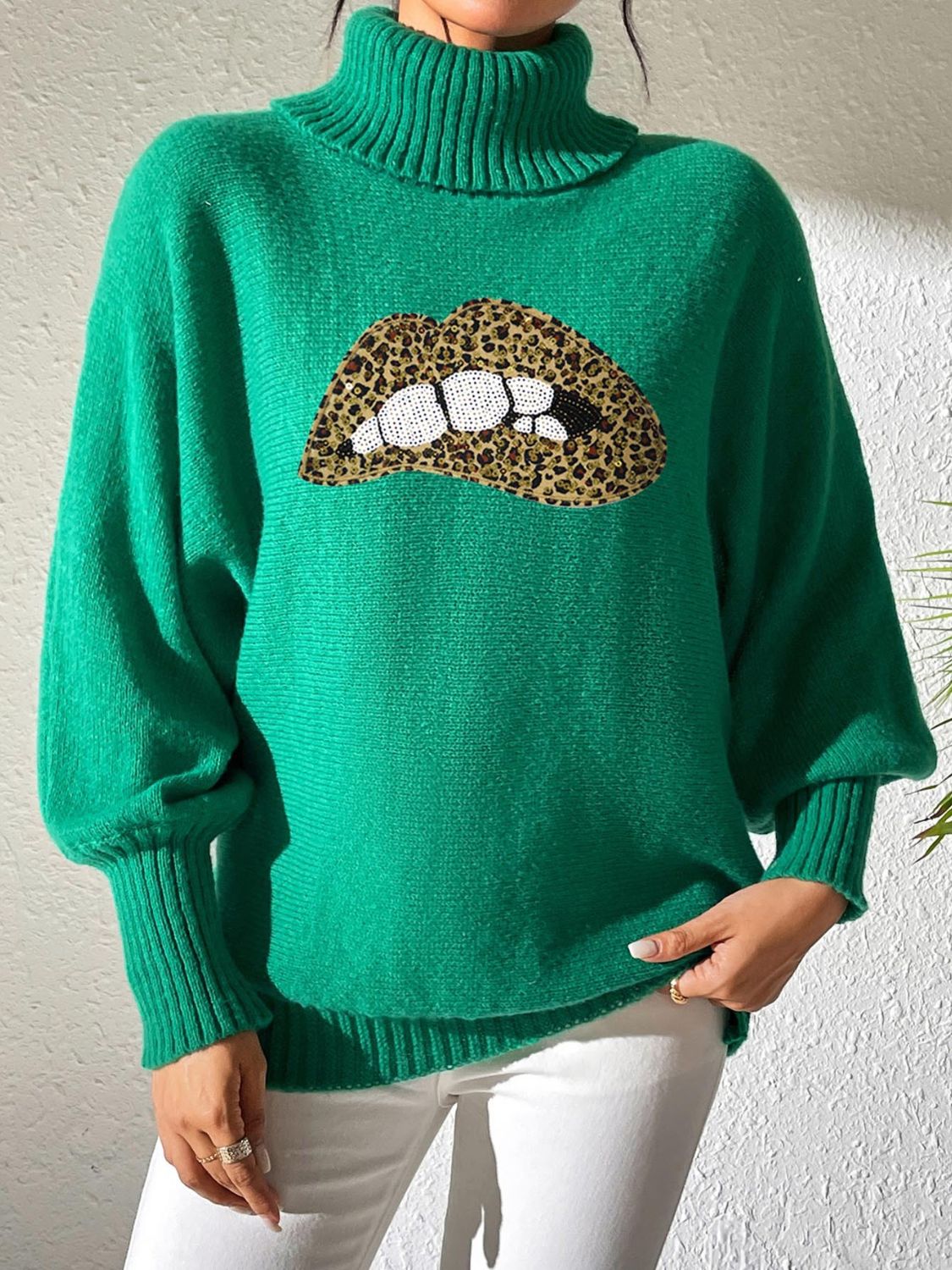 Lip Turtleneck Long Sleeve Sweater-TOPS / DRESSES-[Adult]-[Female]-Grass/Green-S-2022 Online Blue Zone Planet