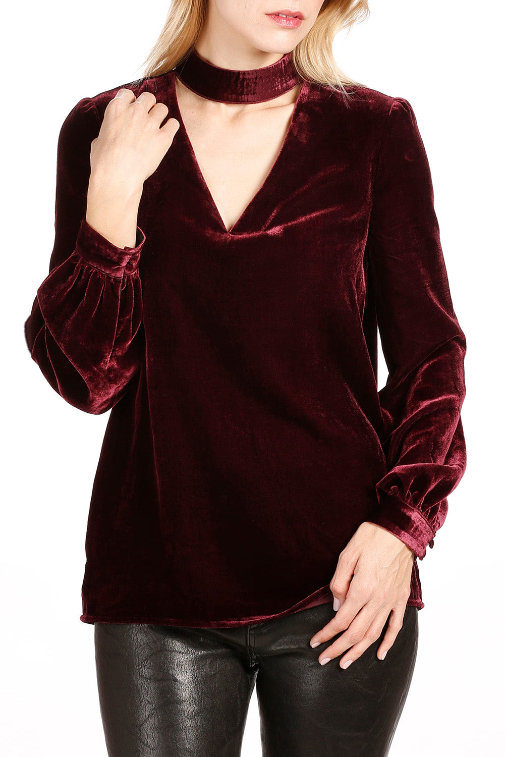 Cutout Long Sleeve Velvet Blouse-TOPS / DRESSES-[Adult]-[Female]-2022 Online Blue Zone Planet