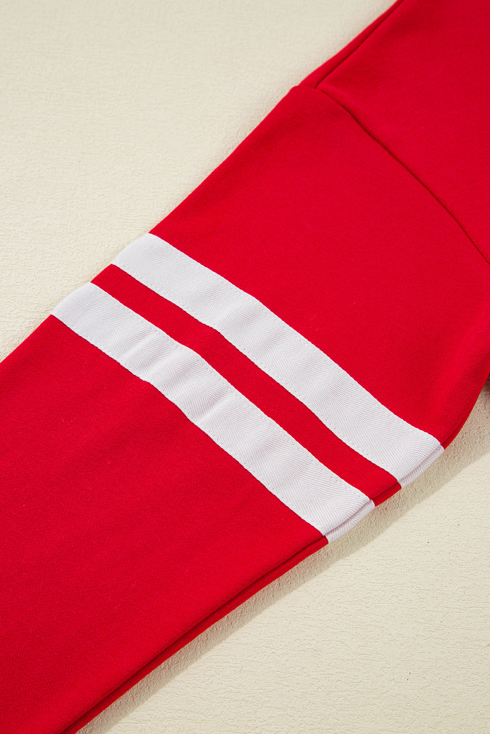 Fiery Red Varsity Striped Sleeve Drop Shoulder Sweatshirt and Short Set-Two Piece Sets/Short Sets-[Adult]-[Female]-2022 Online Blue Zone Planet