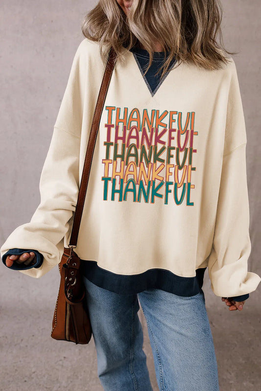 THANKFUL Round Neck Long Sleeve Sweatshirt-TOPS / DRESSES-[Adult]-[Female]-Ivory-S-2022 Online Blue Zone Planet