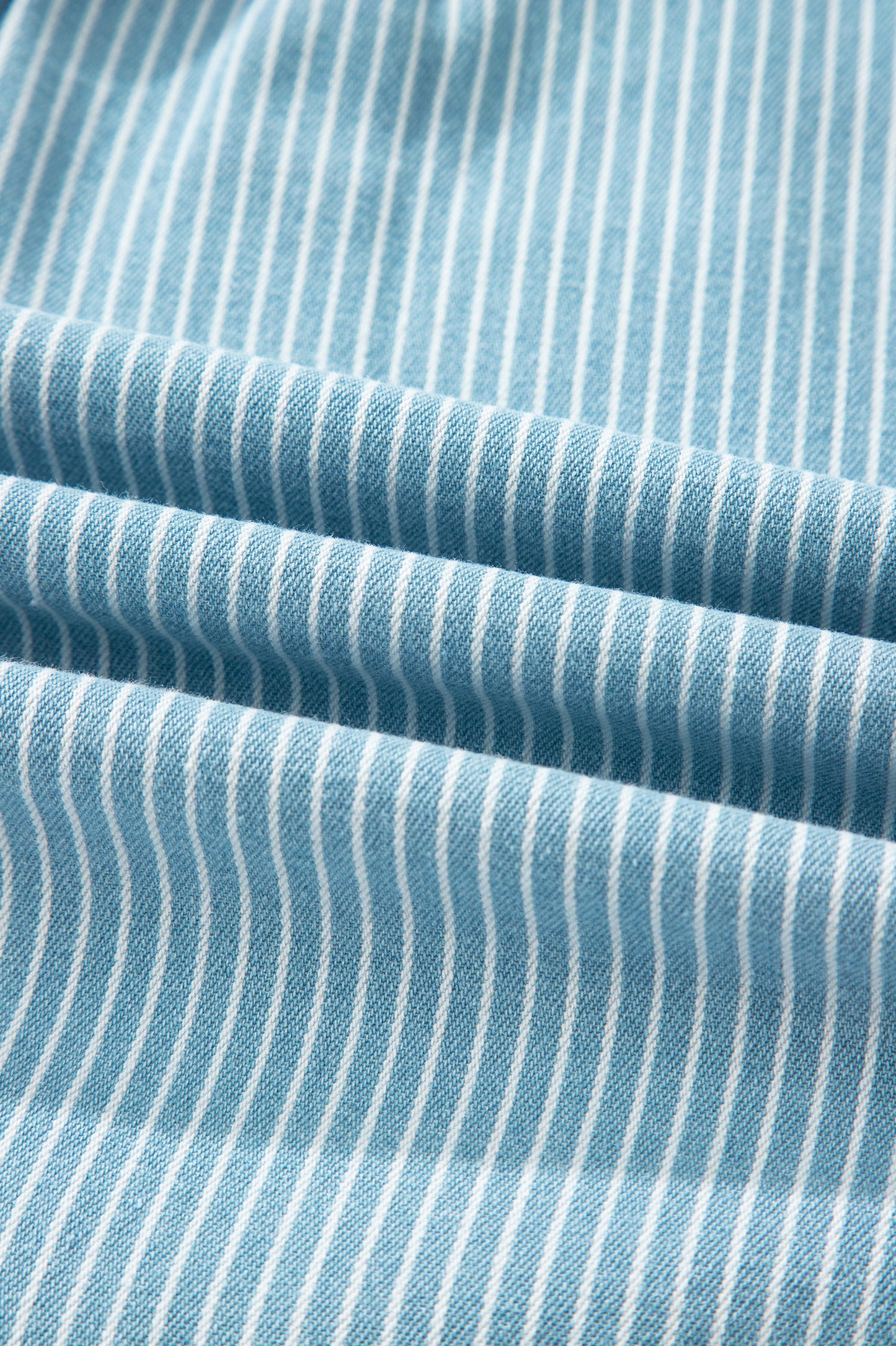 Sky Blue Stripe Cuffed Short Sleeve Button up Loose Shirt-Tops/Blouses & Shirts-[Adult]-[Female]-2022 Online Blue Zone Planet