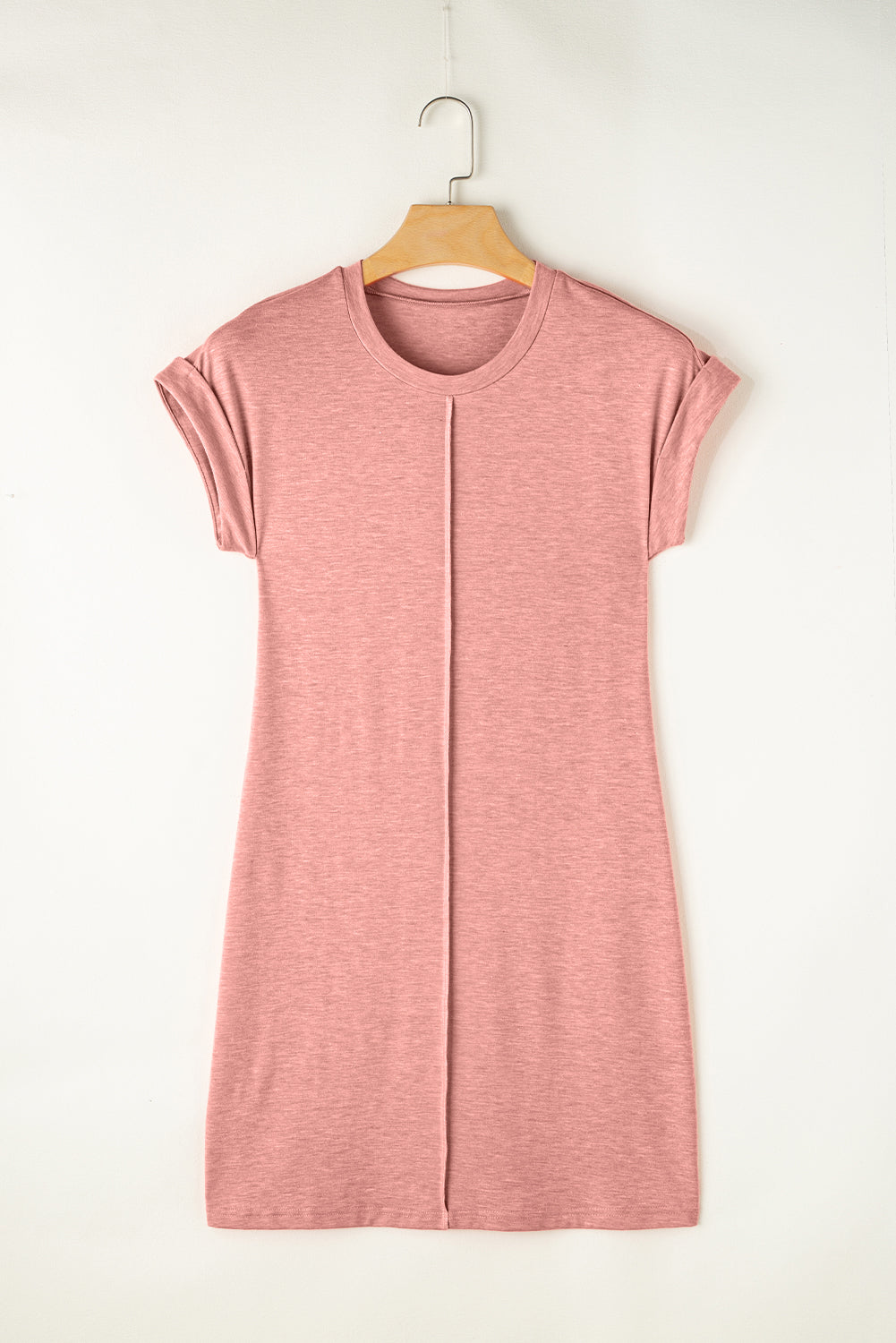 Rose Pink Center Seam Rolled Cuffs T-shirt Dress-Dresses/T Shirt Dresses-[Adult]-[Female]-2022 Online Blue Zone Planet