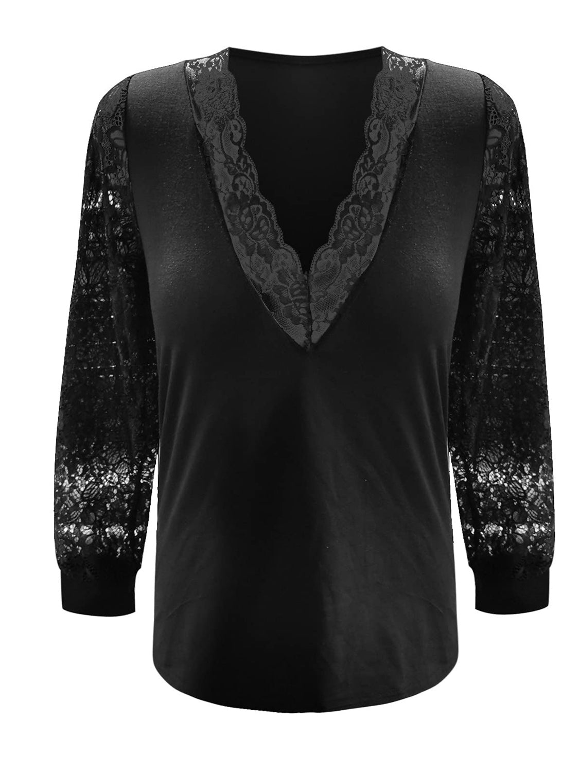 Full Size Lace Detail V-Neck Long Sleeve Blouse-TOPS / DRESSES-[Adult]-[Female]-2022 Online Blue Zone Planet