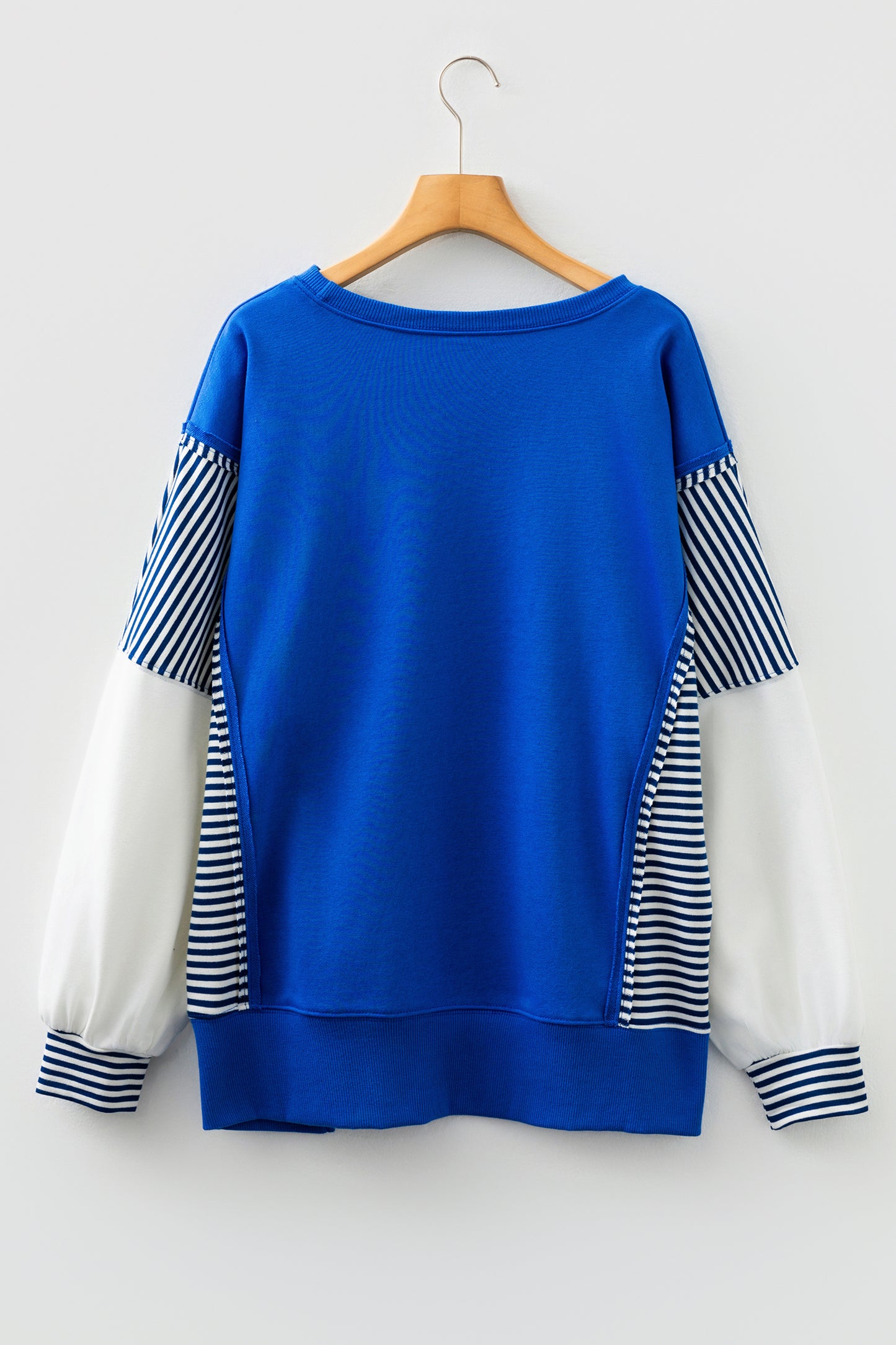 Dark Blue Striped Patchwork Sleeve Colorblock Sweatshirt-Tops/Sweatshirts & Hoodies-[Adult]-[Female]-2022 Online Blue Zone Planet