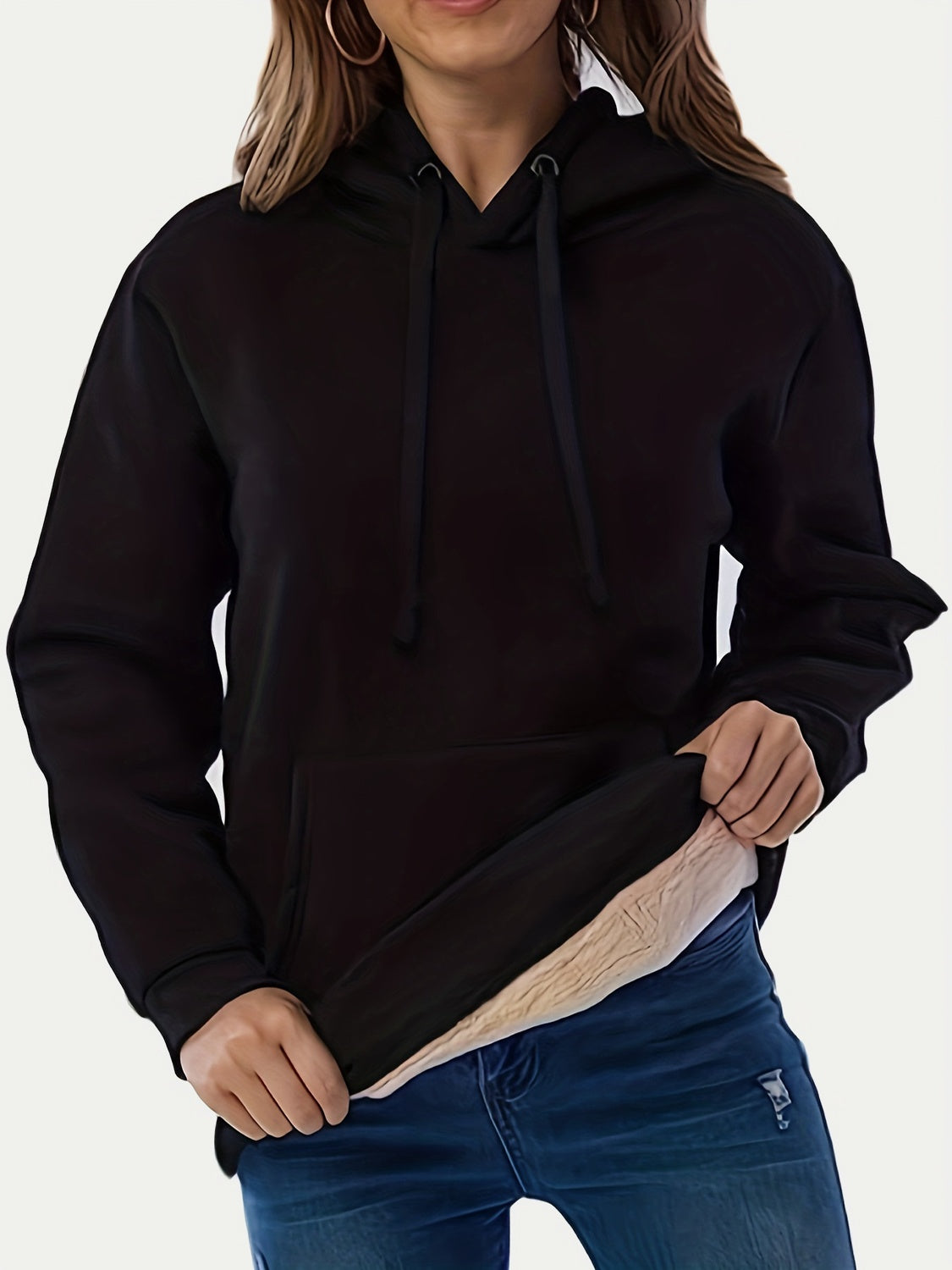 Drawstring Long Sleeve Hoodie with Kangaroo Pocket-TOPS / DRESSES-[Adult]-[Female]-Black-S-2022 Online Blue Zone Planet