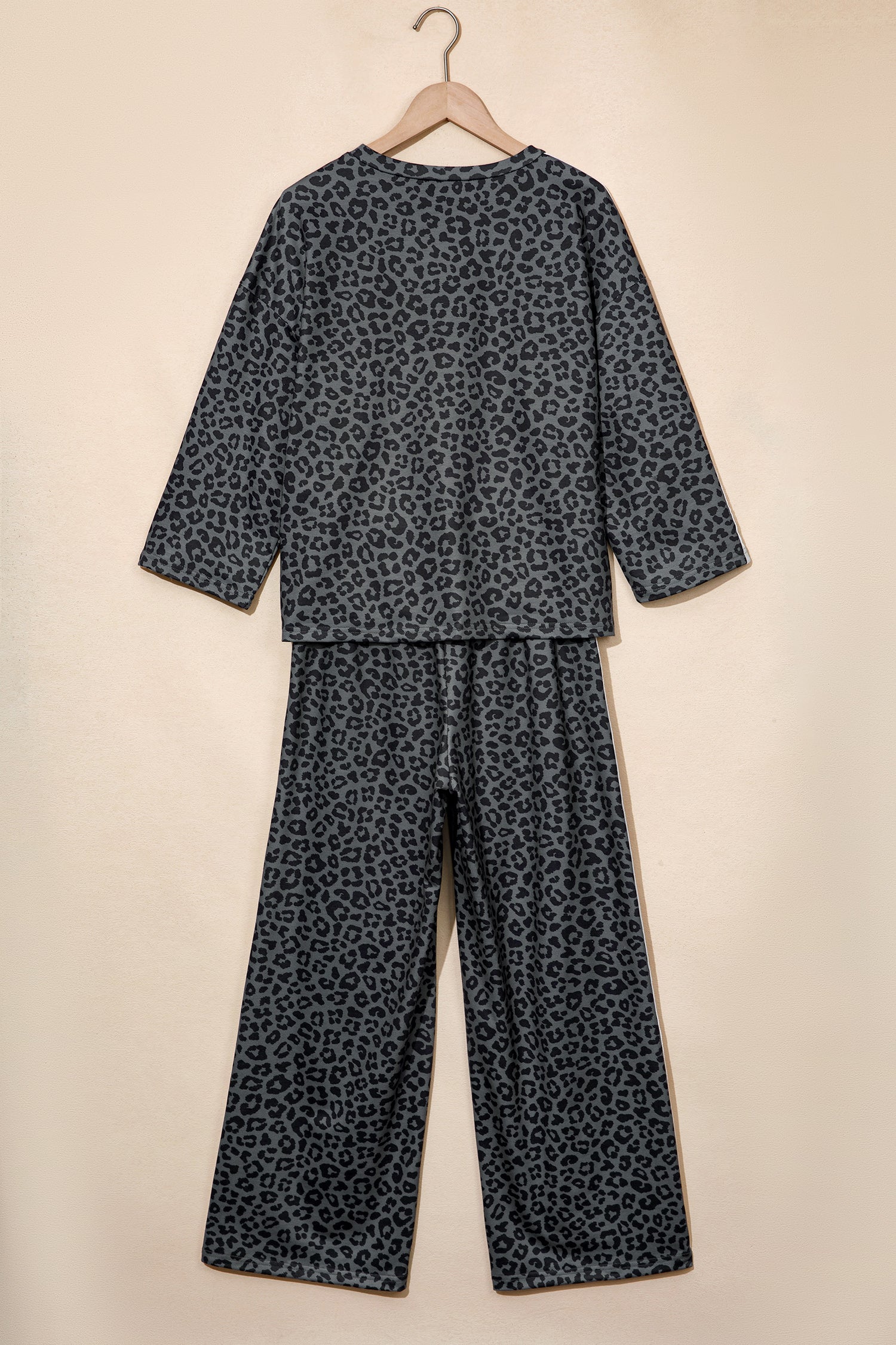 Pink Leopard Print Varsity Striped Detail 3/4 Sleeve Top Shift Pant Set-Two Piece Sets/Pant Sets-[Adult]-[Female]-2022 Online Blue Zone Planet