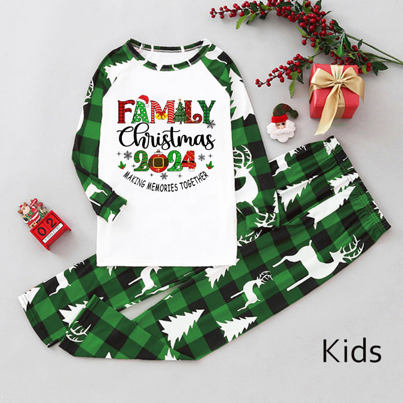 Blue Zone Planet | Christmas Loungewear Parent-Child Set Plaid Patchwork Letter Print Loungewear (Kids)-[Adult]-[Female]-Green-11Y-2022 Online Blue Zone Planet