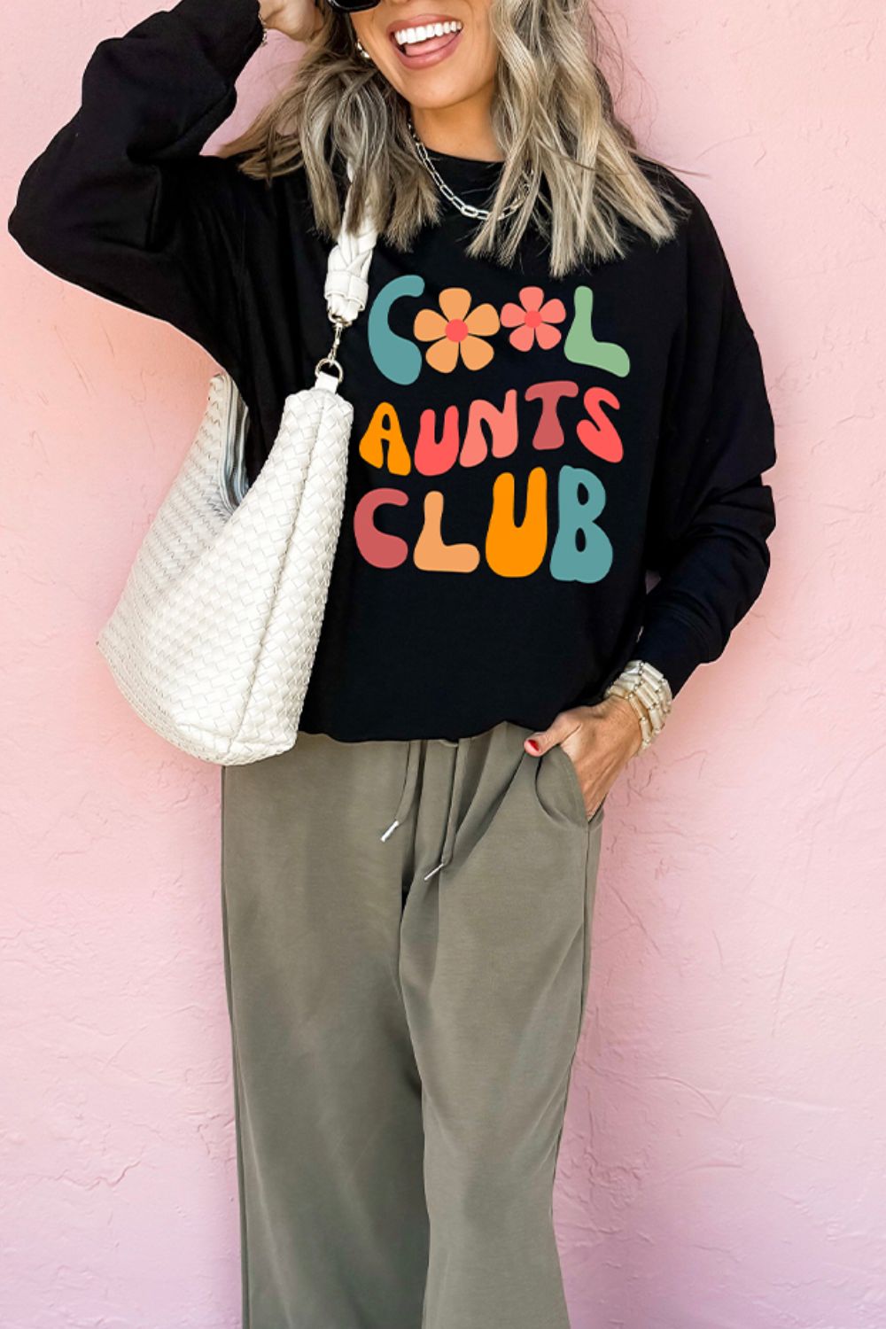 Letter Graphic Round Neck Long Sleeve Sweatshirt-TOPS / DRESSES-[Adult]-[Female]-2022 Online Blue Zone Planet
