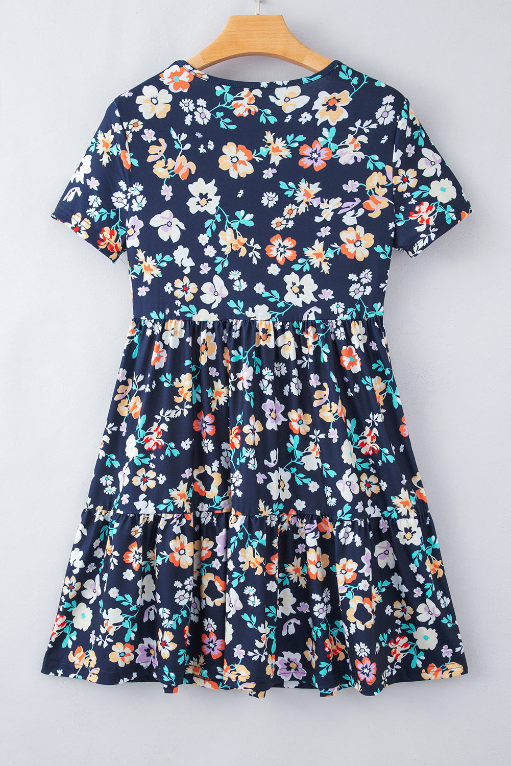 Blue Zone Planet |  Blue Short Sleeve A-line Floral Dress Blue Zone Planet