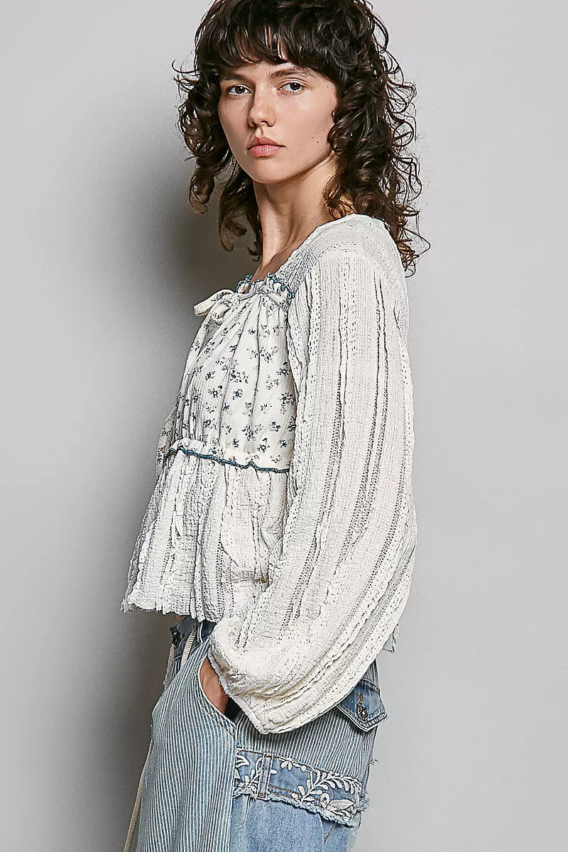 POL Square Neck Lace Long Balloon Sleeve Top - Blue Zone Planet