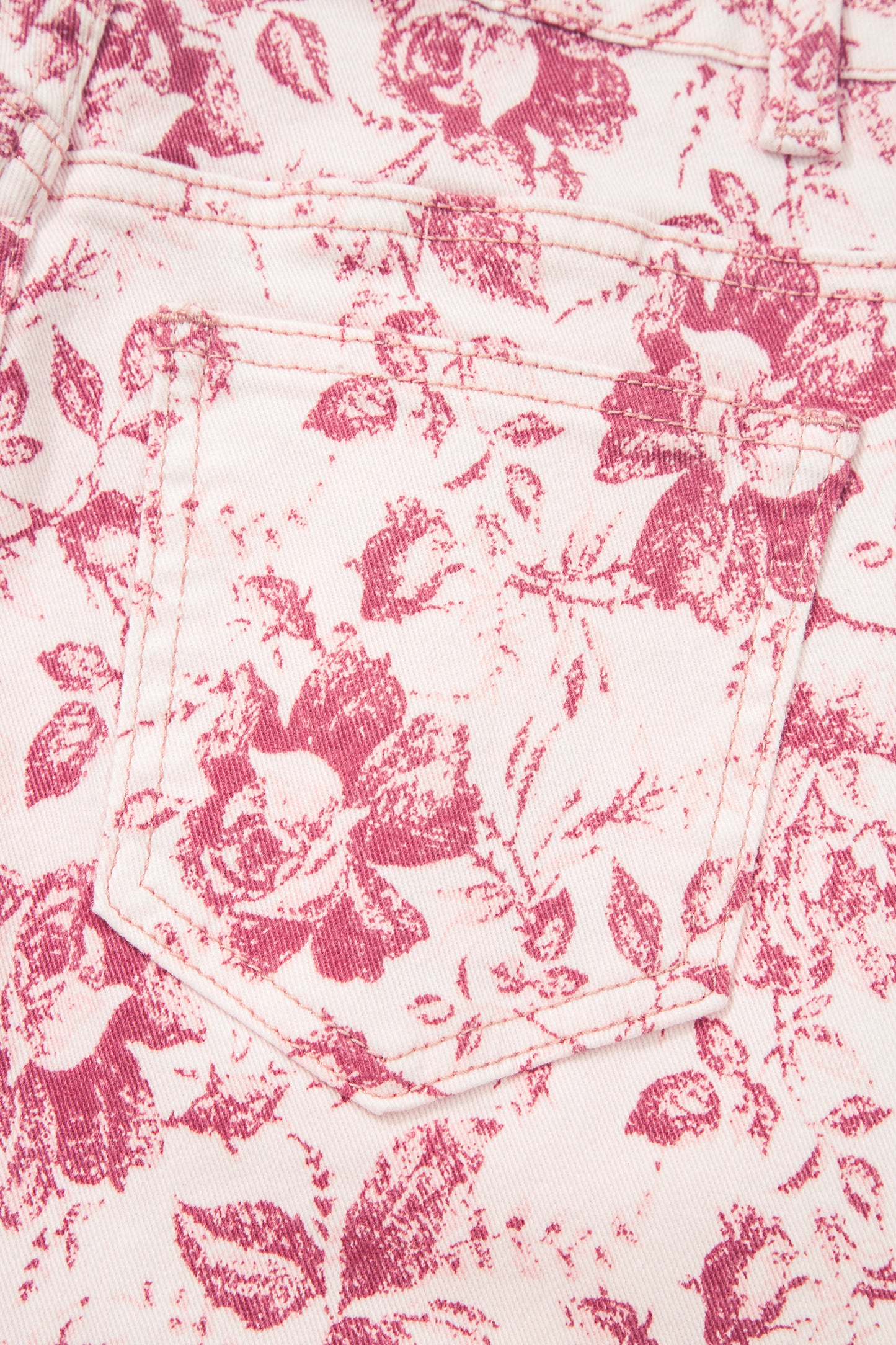 Pink Vintage Floral Print Denim Shift Pants-Bottoms/Jeans-[Adult]-[Female]-2022 Online Blue Zone Planet