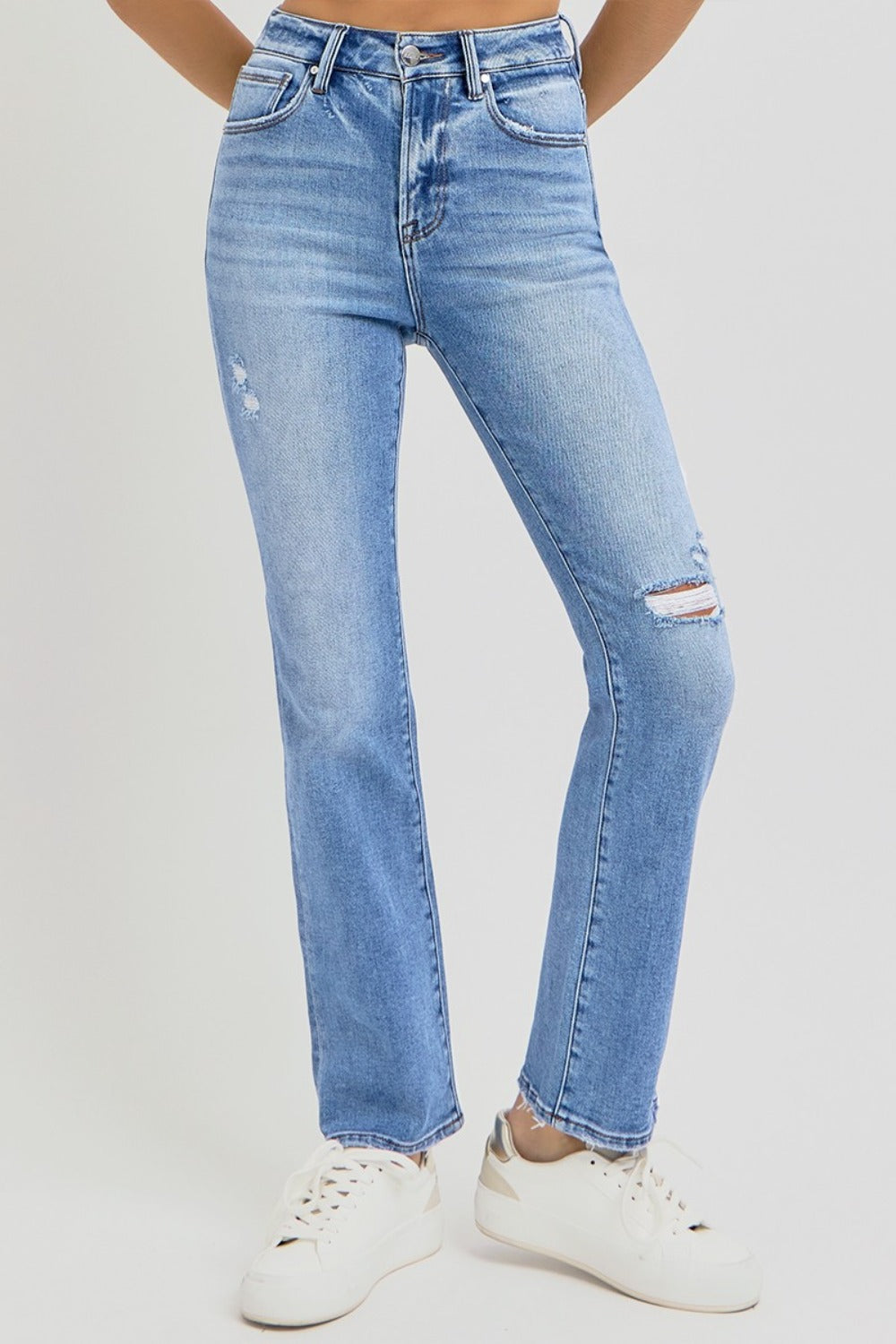 Blue Zone Planet | RISEN Full Size Distressed High-Rise Ankle Straight Jeans-TOPS / DRESSES-[Adult]-[Female]-2022 Online Blue Zone Planet