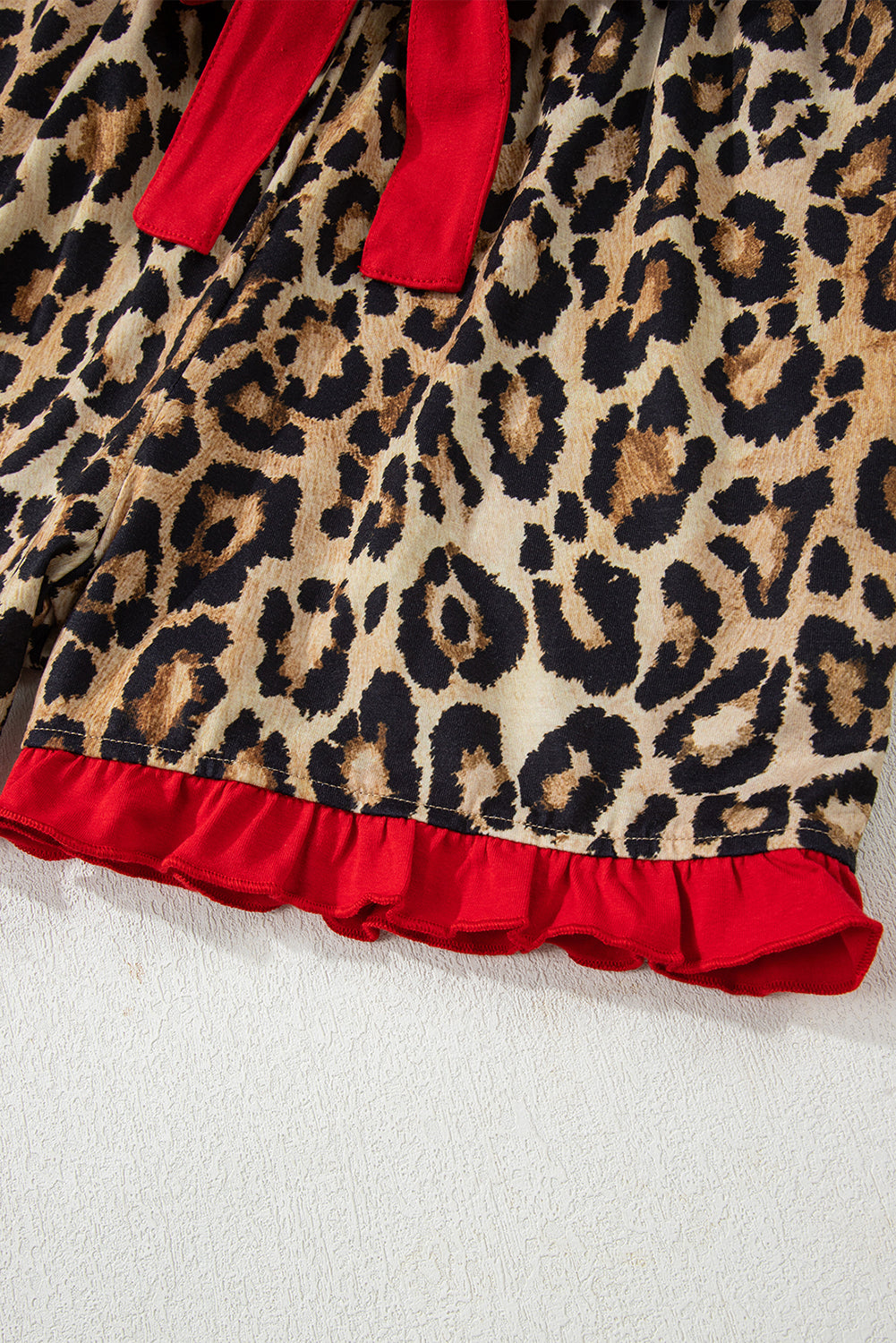 Racing Red Retro Plaid Leopard Print Patchwork Long Sleeve Shorts Pajama Set-Loungewear & Sleepwear/Sleepwear-[Adult]-[Female]-2022 Online Blue Zone Planet