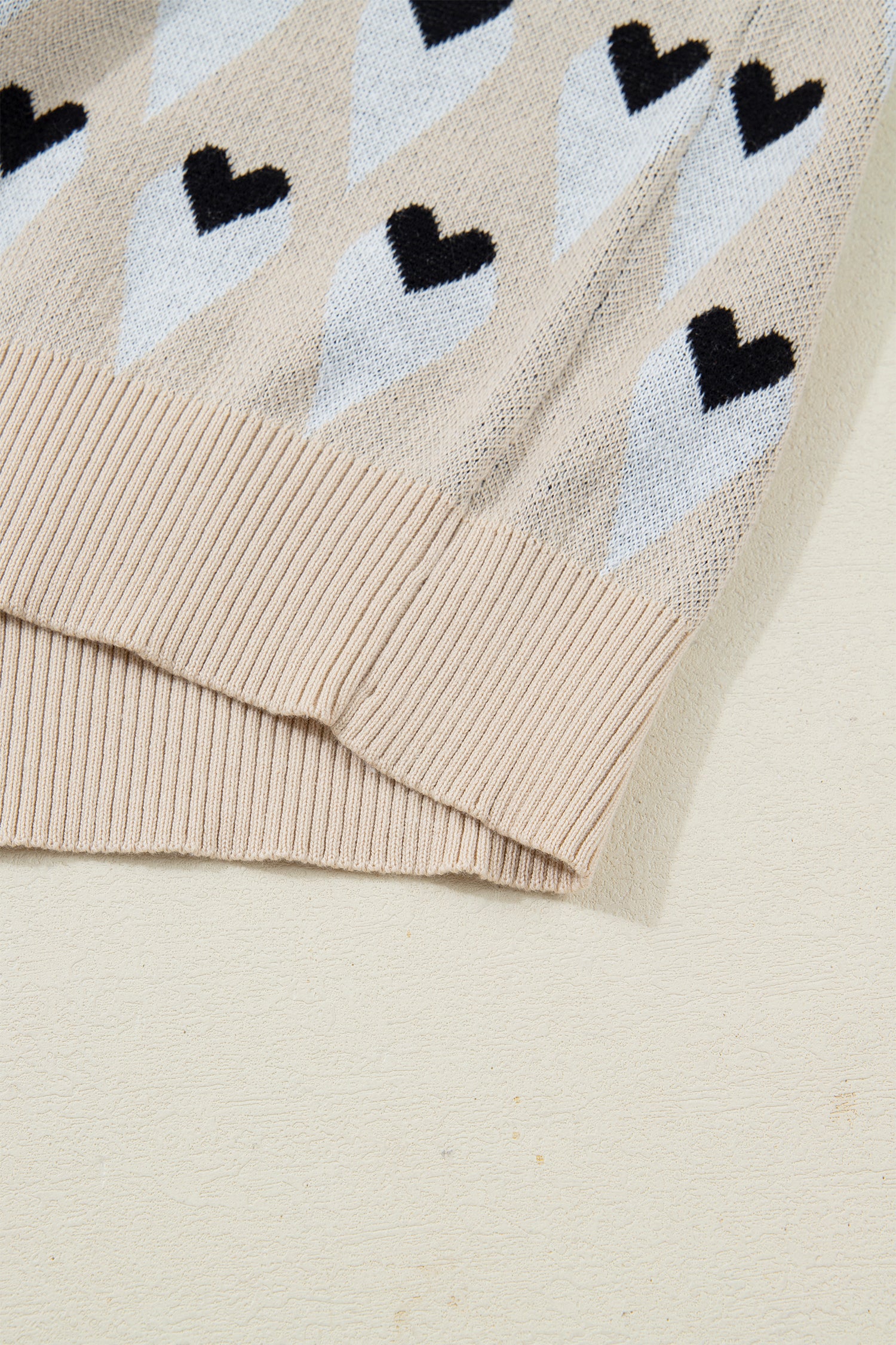 Parchment Geometric Heart Print Ribbed Trim Loose Sweater-TOPS / DRESSES-[Adult]-[Female]-2022 Online Blue Zone Planet