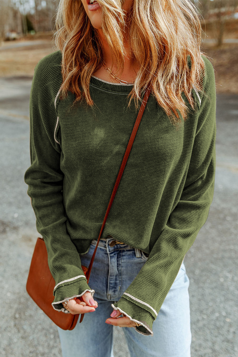 Blue Zone Planet |  Black Textured Round Neck Long Sleeve Top