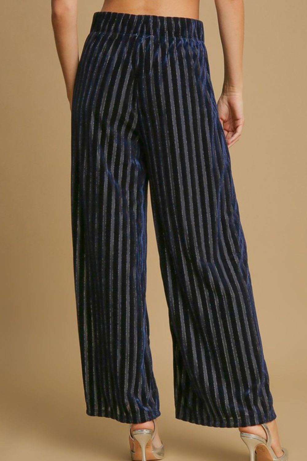 Blue Zone Planet | Umgee Full Size Elastic Waist Striped Wide Leg Velvet Pants-BOTTOMS SIZES SMALL MEDIUM LARGE-[Adult]-[Female]-2022 Online Blue Zone Planet