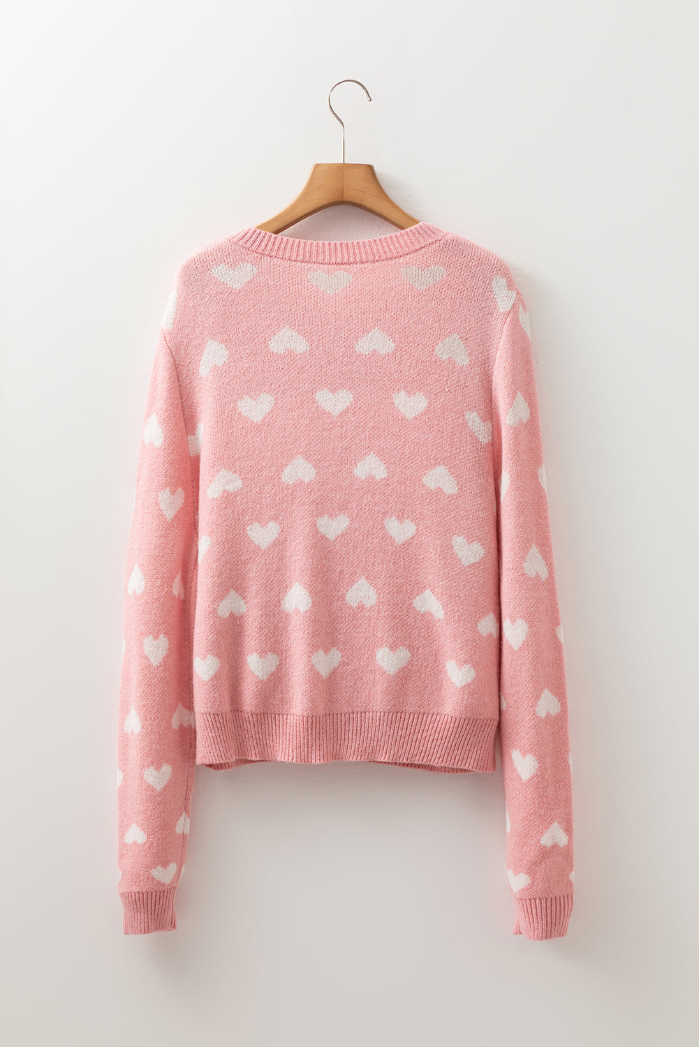 Light Pink Heart Pattern Button Front Cardigan Sweater-Sweaters & Cardigans/Cardigans-[Adult]-[Female]-2022 Online Blue Zone Planet