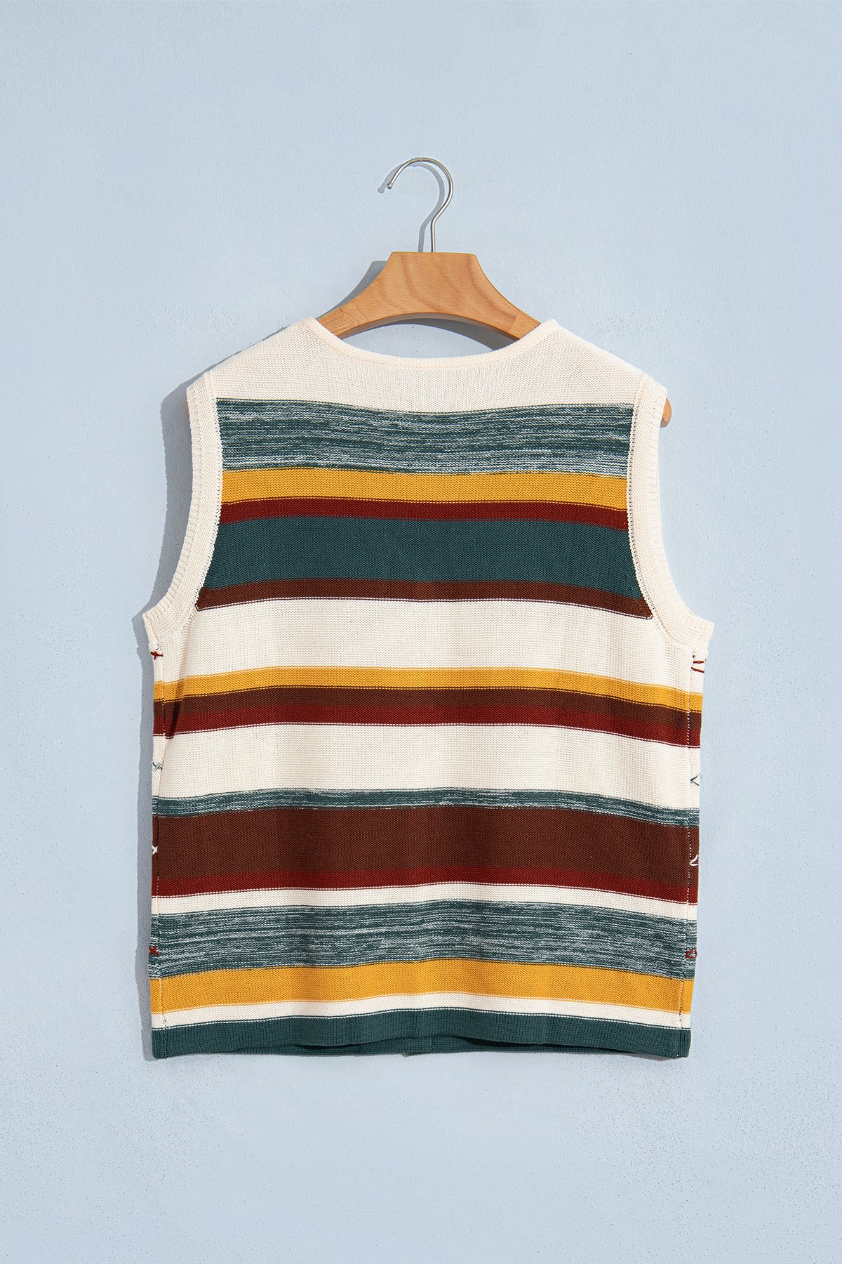 Multicolour Striped Button Front Sleeveless Knit Regular Fit Sweater Vest-Sweaters & Cardigans/Sweater Vests-[Adult]-[Female]-2022 Online Blue Zone Planet