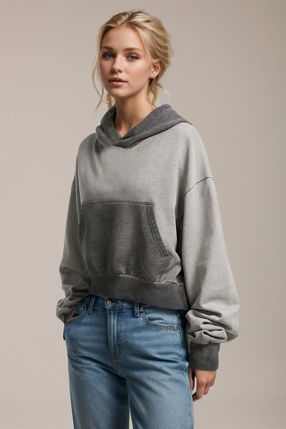 Basic Bae Kangaroo Pocket Long Sleeve Cropped Hoodie-TOPS / DRESSES-[Adult]-[Female]-Gray-S-2022 Online Blue Zone Planet