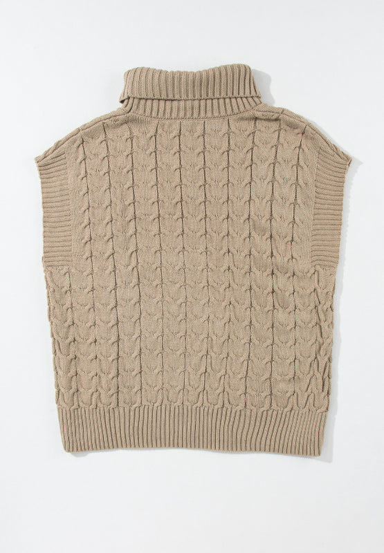 Cable Knit Turtleneck Short Sleeve Sweater-TOPS / DRESSES-[Adult]-[Female]-2022 Online Blue Zone Planet