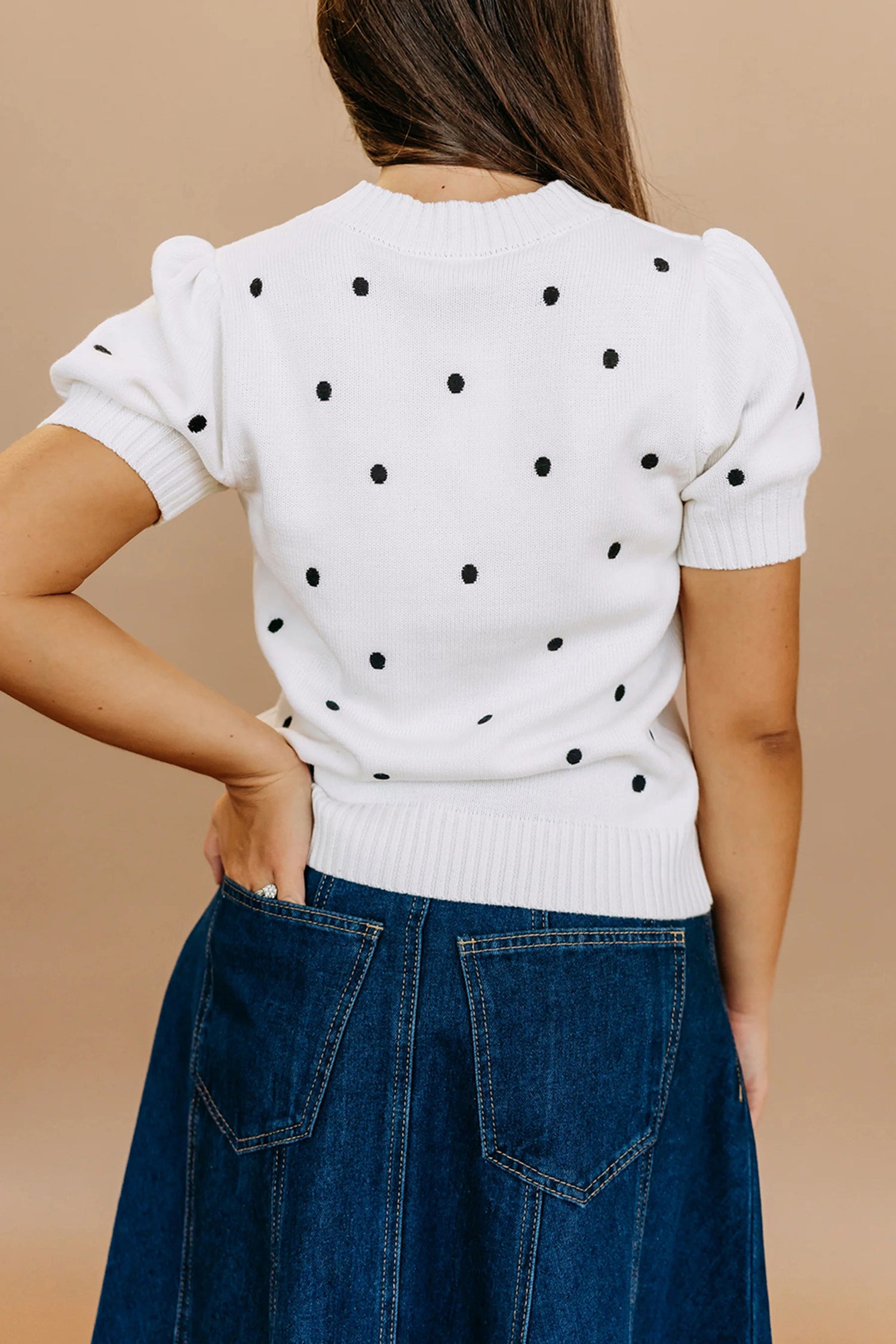 White Elegant Polka Dot Bubble Short Sleeve Sweater-TOPS / DRESSES-[Adult]-[Female]-2022 Online Blue Zone Planet