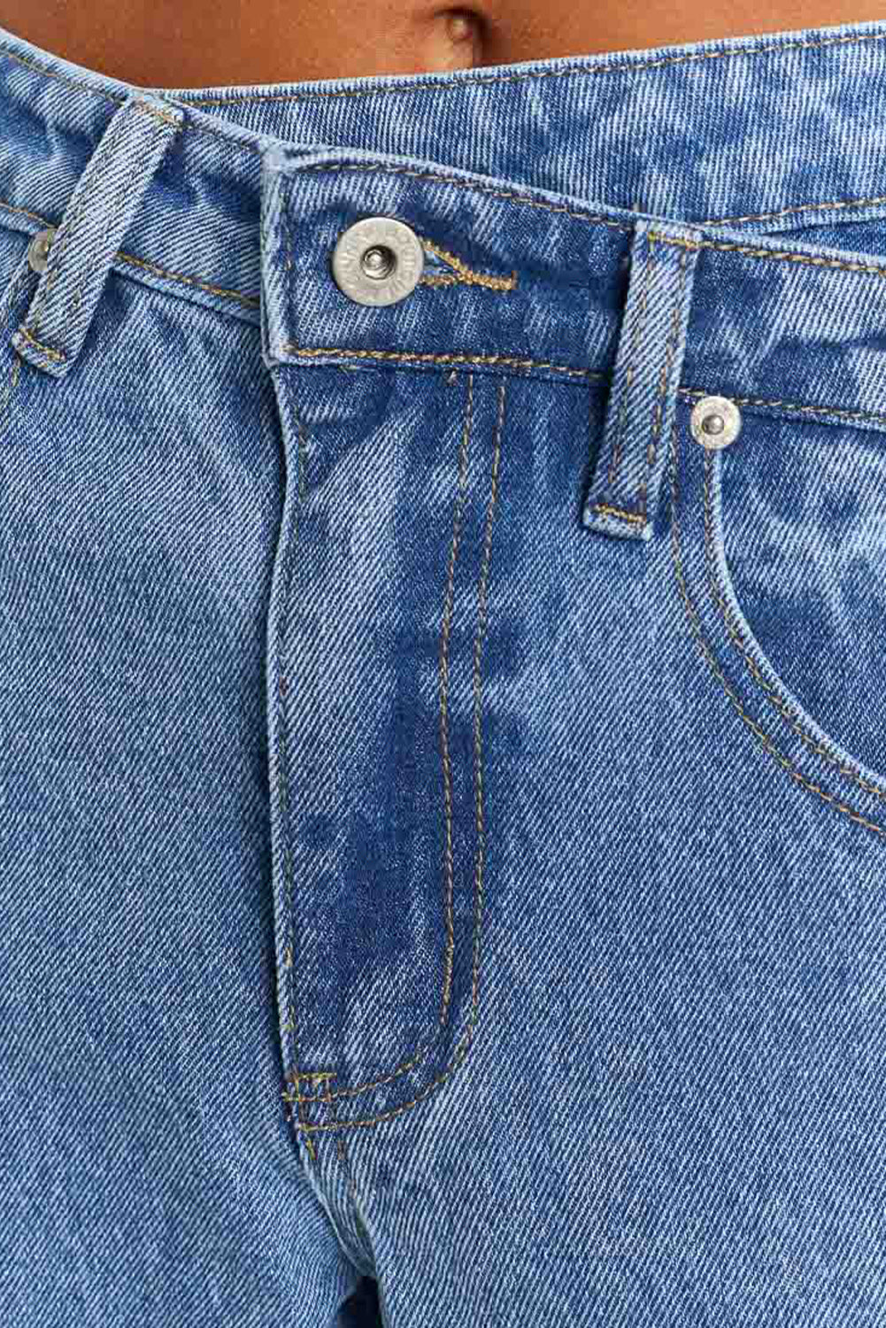Blue Mid Rise Asymmetrical Waist Wide Leg Jeans-Bottoms/Jeans-[Adult]-[Female]-2022 Online Blue Zone Planet