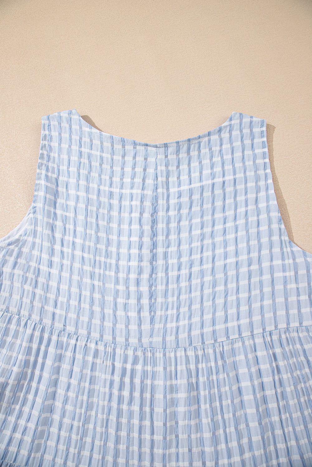 Light Blue Plaid Tiered A-line Sleeveless Mini Sundress-TOPS / DRESSES-[Adult]-[Female]-2022 Online Blue Zone Planet