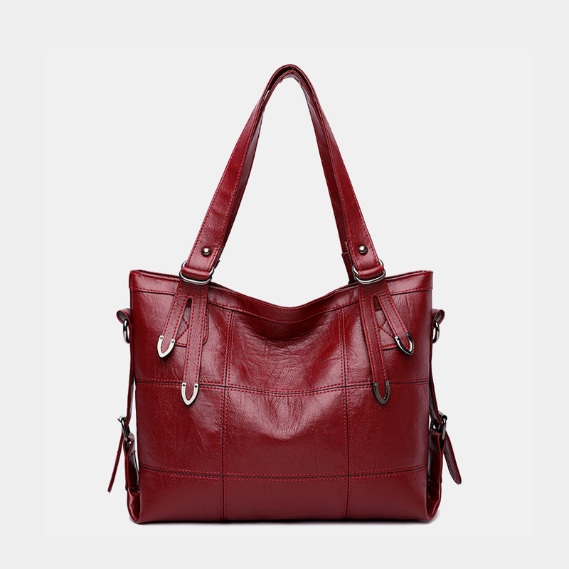 PU Leather Medium Handbag-HANDBAGS-[Adult]-[Female]-Burgundy-One Size-2022 Online Blue Zone Planet