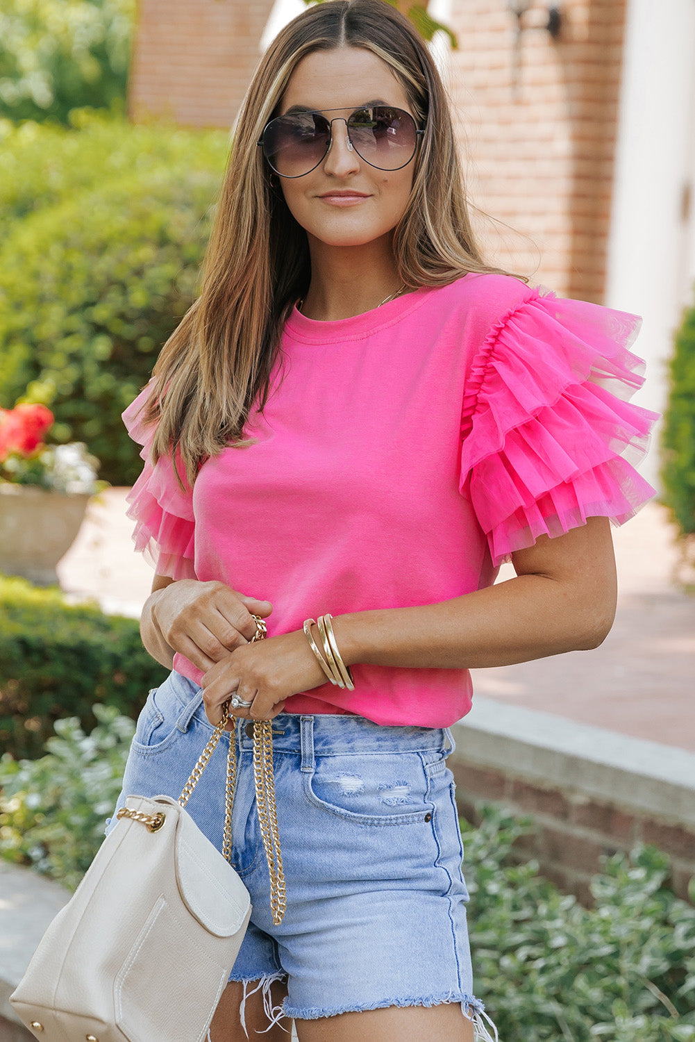 Dark Green Tulle Ruffle Sleeve Blouse-Tops/Blouses & Shirts-[Adult]-[Female]-2022 Online Blue Zone Planet