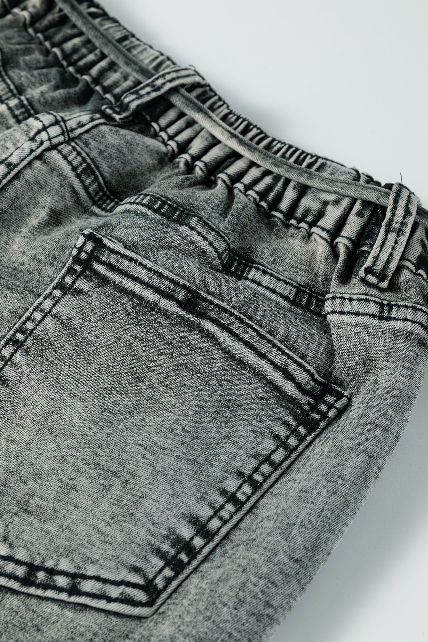 Gray Acid Wash Barrel Fit Denim Pants with Waist String-Bottoms/Jeans-[Adult]-[Female]-2022 Online Blue Zone Planet