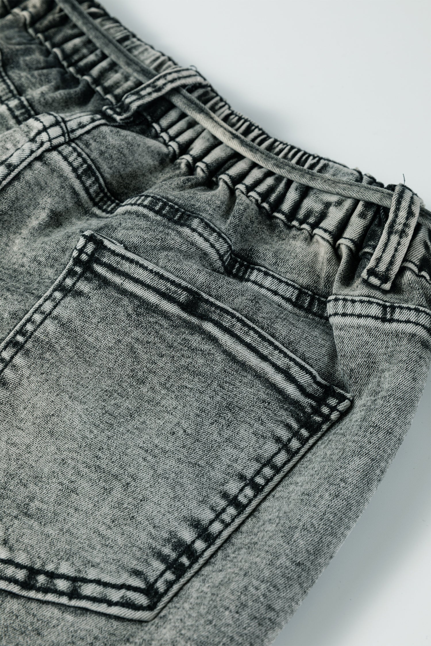 Gray Acid Wash Barrel Fit Denim Pants with Waist String-Bottoms/Jeans-[Adult]-[Female]-2022 Online Blue Zone Planet