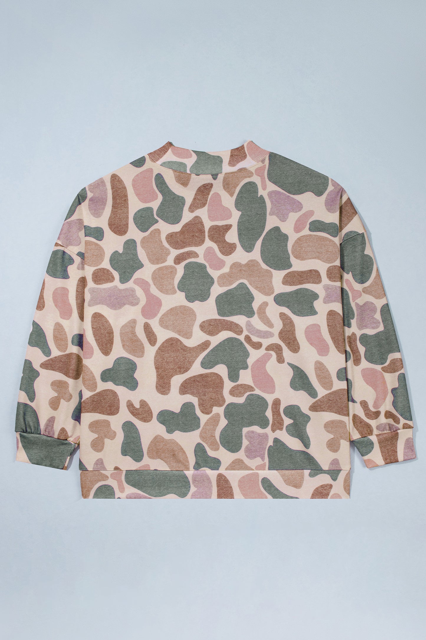 Multicolour Camo Print Ribbed Mock Neck Plus Size Sweatshirt-Plus Size/Plus Size Sweatshirts & Hoodies-[Adult]-[Female]-2022 Online Blue Zone Planet
