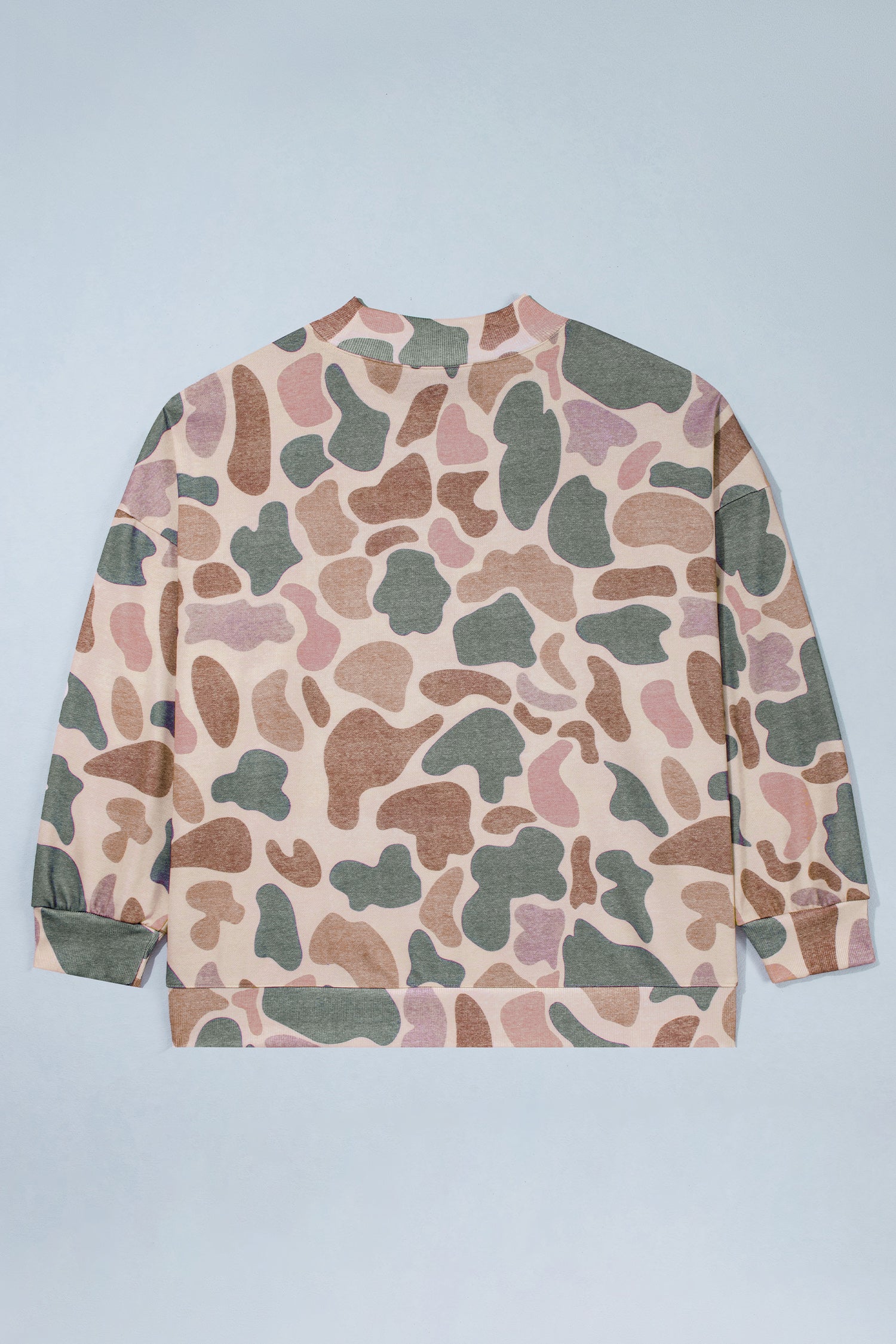 Multicolour Camo Print Ribbed Mock Neck Plus Size Sweatshirt-Plus Size/Plus Size Sweatshirts & Hoodies-[Adult]-[Female]-2022 Online Blue Zone Planet