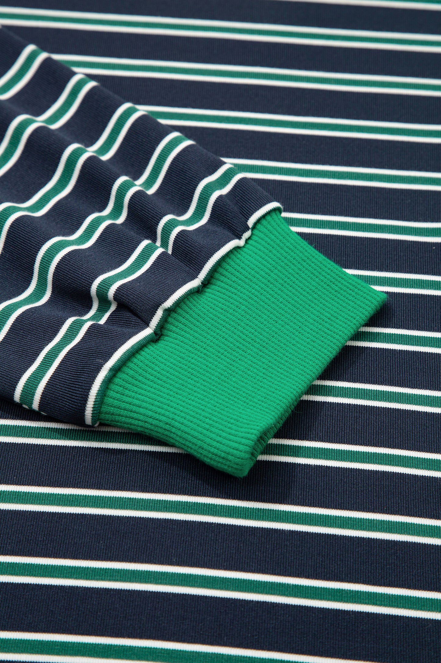 Green Stripe Ribbed Color Block Patchwork Crew Neck Patch Pocket Long Sleeve Top-Tops/Long Sleeve Tops-[Adult]-[Female]-2022 Online Blue Zone Planet