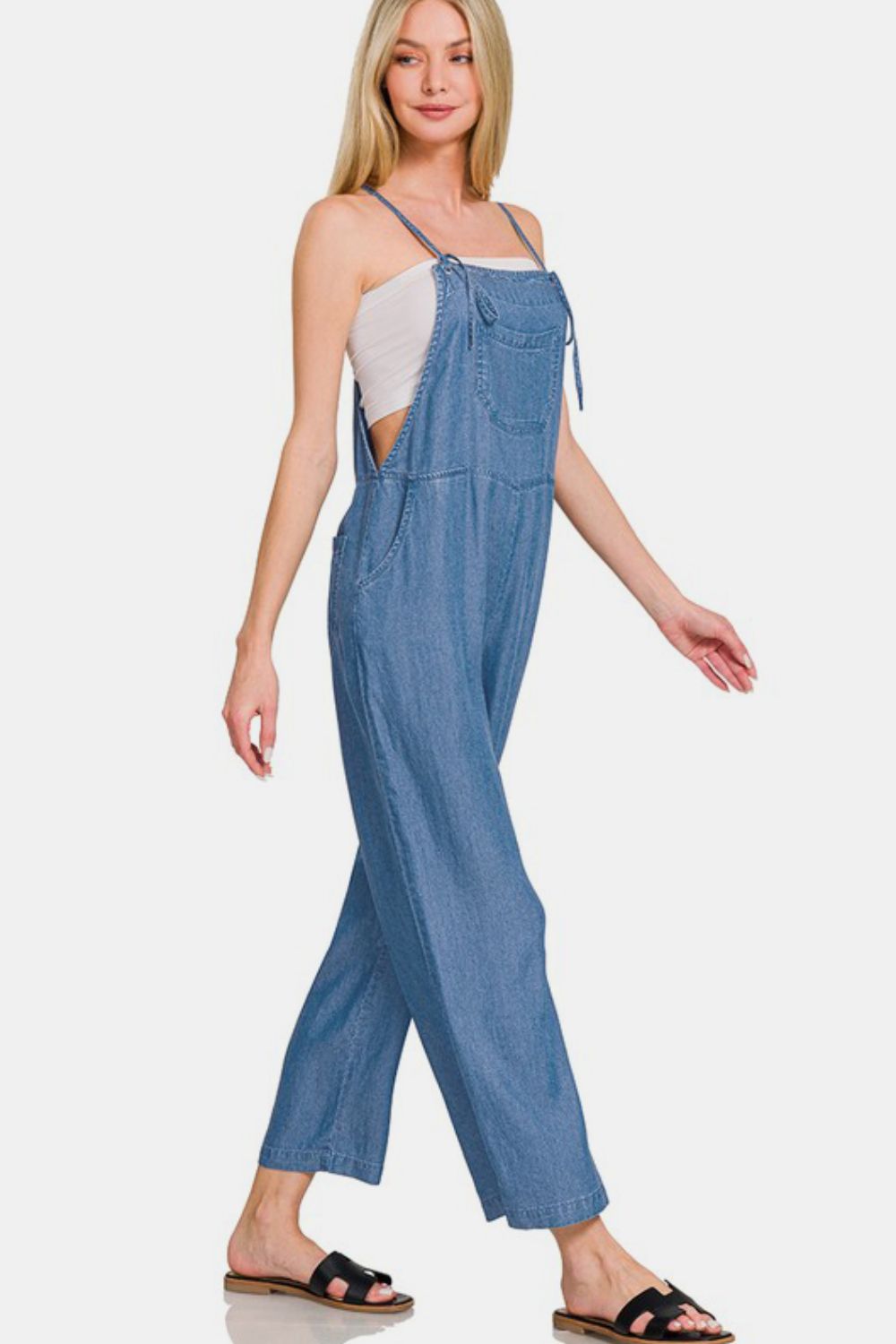 Zenana Washed Adjustable Strap Wide Leg Denim Overalls-TOPS / DRESSES-[Adult]-[Female]-2022 Online Blue Zone Planet