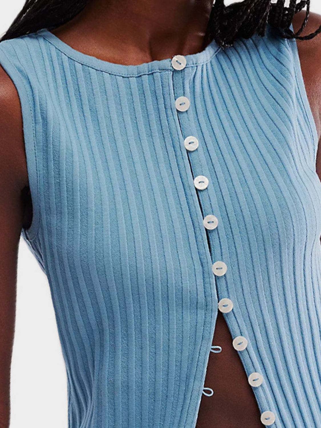 Button Down Round Neck Sweater Vest-TOPS / DRESSES-[Adult]-[Female]-2022 Online Blue Zone Planet