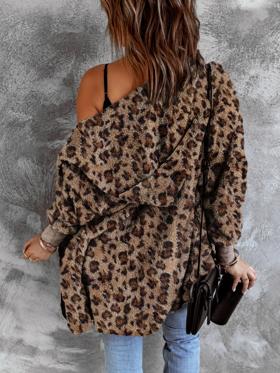 Blue Zone Planet | Fuzzy Leopard Long Sleeve Hooded Jacket-TOPS / DRESSES-[Adult]-[Female]-2022 Online Blue Zone Planet