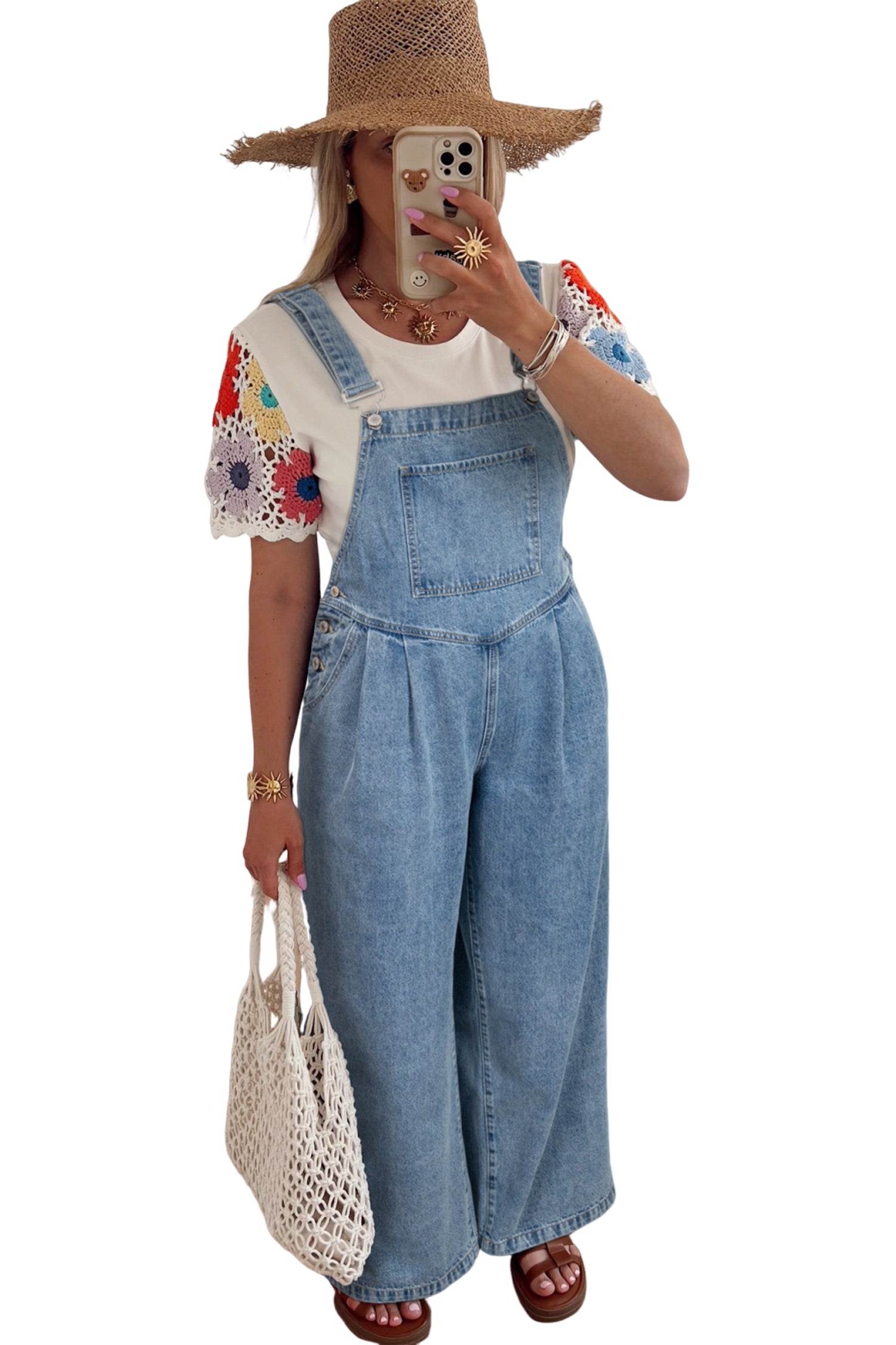 Dusk Blue Pleated Wide Leg Retro Pocketed Denim Jumpsuit-Bottoms/Jumpsuits & Rompers-[Adult]-[Female]-2022 Online Blue Zone Planet