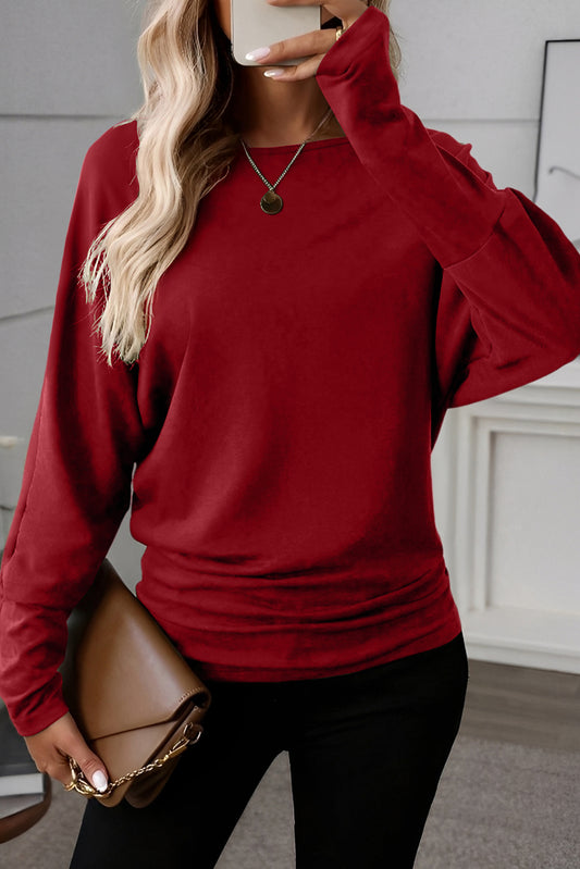 Red Dahlia Solid Color Extended Cuffs Long Sleeve Top-Tops/Long Sleeve Tops-[Adult]-[Female]-Red Dahlia-S-2022 Online Blue Zone Planet
