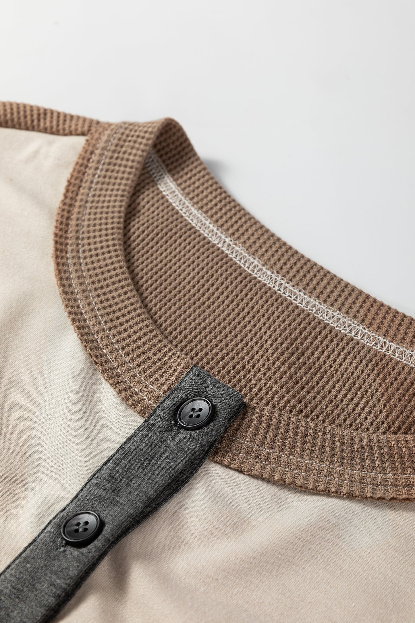 Jet Stream Waffle Patchwork Colorblock Half Buttons Casual Plus Size Knit Jumper-Plus Size/Plus Size Tops/Plus Size Long Sleeve Tops-[Adult]-[Female]-2022 Online Blue Zone Planet