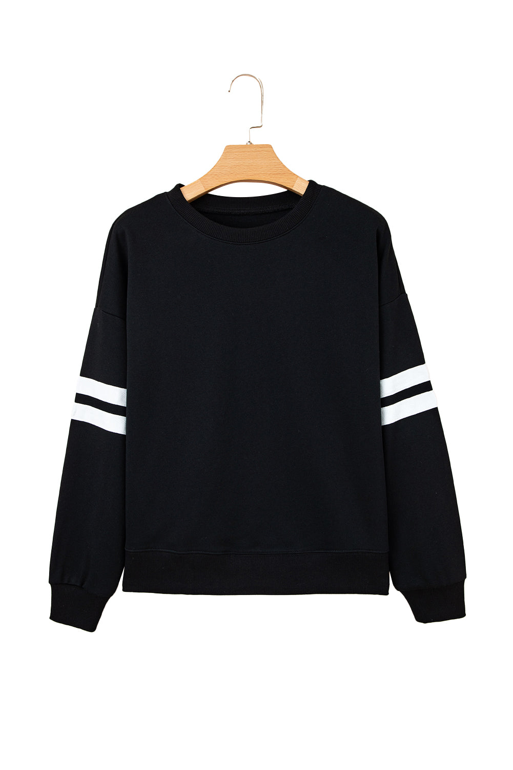 Black Varsity Striped Detail Drop Shoulder Oversized Sweatshirt-Tops/Sweatshirts & Hoodies-[Adult]-[Female]-2022 Online Blue Zone Planet