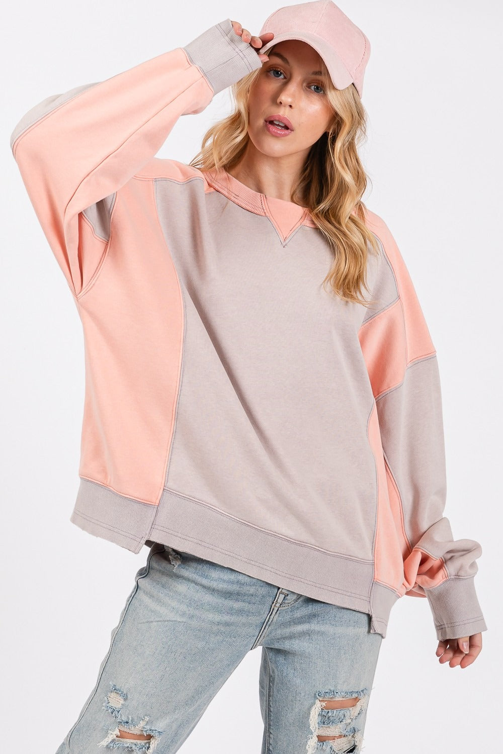 SAGE + FIG Color Block Round Neck Sweatshirt-TOPS / DRESSES-[Adult]-[Female]-2022 Online Blue Zone Planet