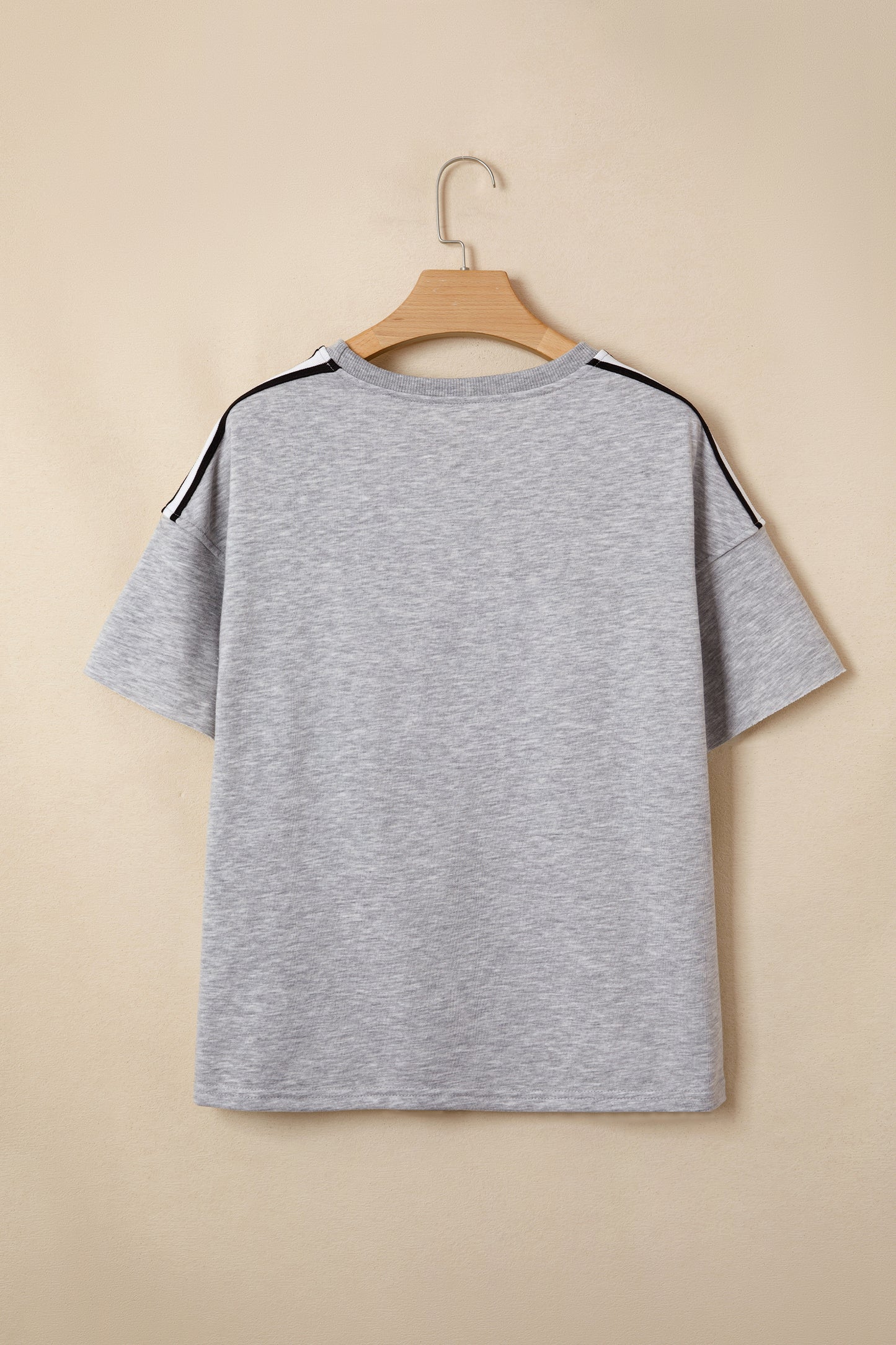 Light Grey Patchwork Detail Raw Edge Oversize Tee-Tops/Tops & Tees-[Adult]-[Female]-2022 Online Blue Zone Planet