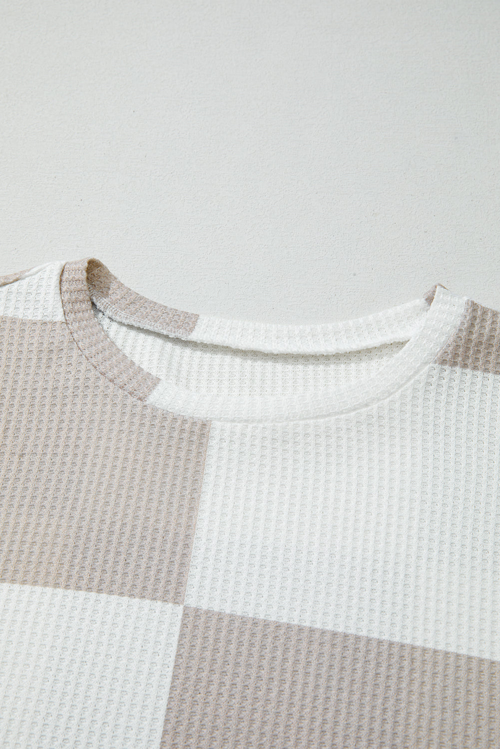 Khaki Checkered Print Breathable Textured Long Sleeve Top-Tops/Long Sleeve Tops-[Adult]-[Female]-2022 Online Blue Zone Planet