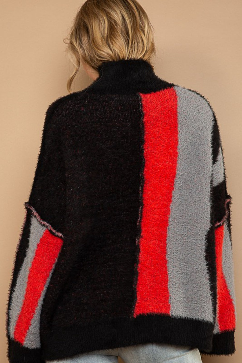 POL Turtleneck Color Block Fringe Detail Sweater-TOPS / DRESSES-[Adult]-[Female]-2022 Online Blue Zone Planet